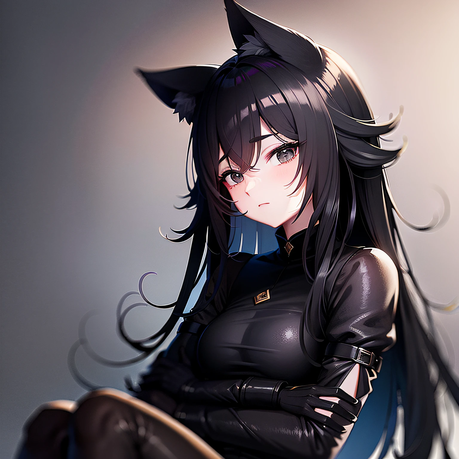 16K resolution,Anthropomorphization of wolves,femele,Black color hair,Black eyes,Wear a black princess outfit and black stockings;Court background。