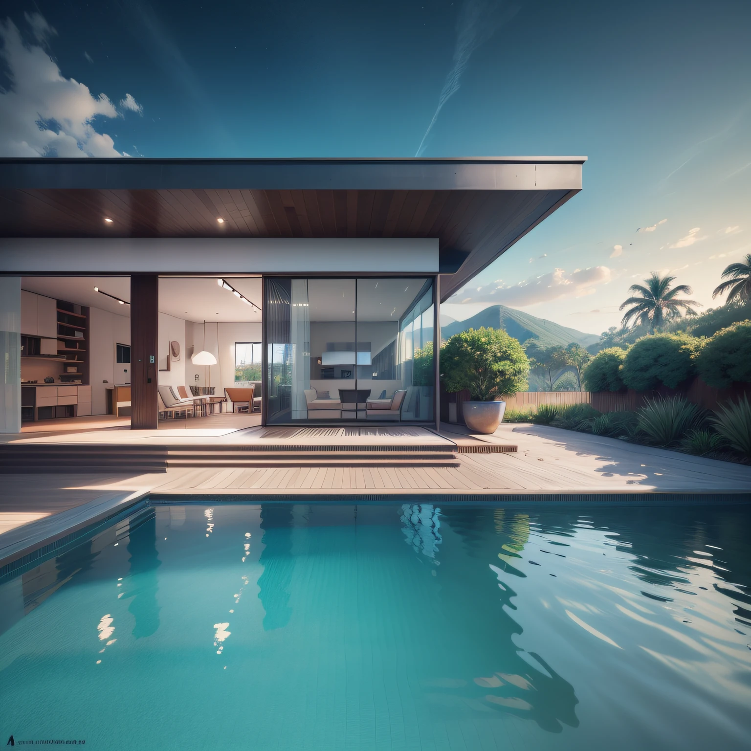 Arquitectura de uma casa moderna futurista, casa de luxo na ilha das Seischeles, turquoise water, Rocks at the water's edge, areia branca, arquitectura de uma moderna, Arquitetura futurista, arquitetura Zaida Hadid, pequena casa de concreto branco com paredes de madeira, arquitectura com muito vidro, casa com madeira e vidro, grande piscina estreita a entrar pelo mar, arquitectura encaixada na floresta tropical, arquitectura estilo maldivas ilha das Seicheles, praia tropical, a digital rendering, renderizado, muito detalhe, 8k Joao Salvador, ((obra-prima, melhor qualidade)), 8k, estilo de arquitetura moderna, Foto realista, David Chipperfield, foto hiper detalhada, single box, A 3D digital rendering of a building, glass building, Leansflare, body of water, night time