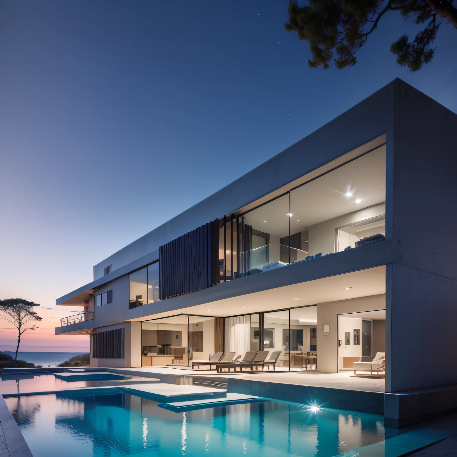 Arquitectura de uma casa moderna futurista, casa de luxo na ilha das Seischeles, turquoise water, Rocks at the water's edge, areia branca, arquitectura de uma moderna, Arquitetura futurista, arquitetura Zaida Hadid, pequena casa de concreto branco com paredes de madeira, arquitectura com muito vidro, casa com madeira e vidro, grande piscina estreita a entrar pelo mar, arquitectura encaixada na floresta tropical, arquitectura estilo maldivas ilha das Seicheles, praia tropical, a digital rendering, renderizado, muito detalhe, 8k Joao Salvador, ((obra-prima, melhor qualidade)), 8k, estilo de arquitetura moderna, Foto realista, David Chipperfield, foto hiper detalhada, single box, A 3D digital rendering of a building, glass building, Leansflare, body of water, night time