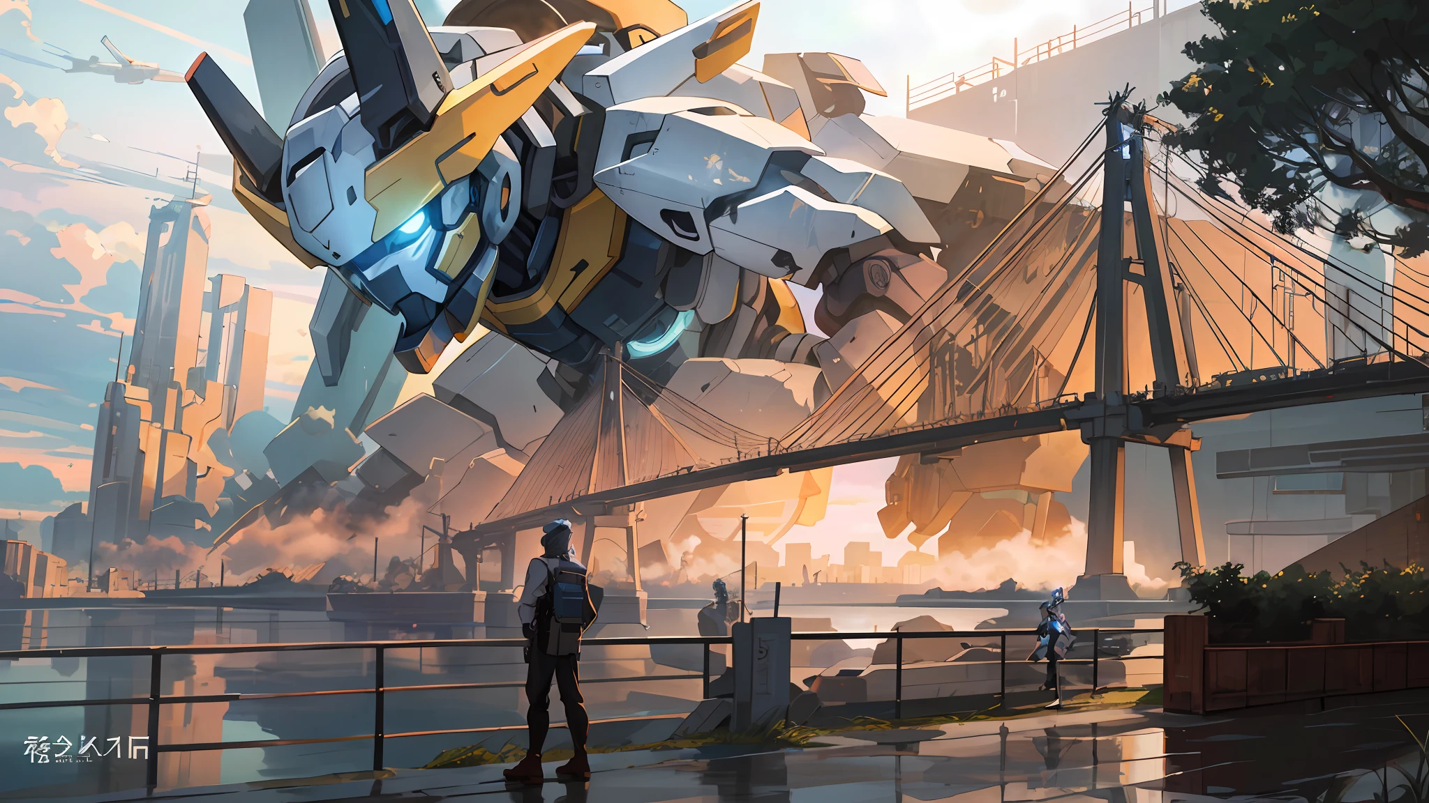 anime - style illustration of a man and a woman looking at a futuristic city, anime mecha aesthetic, mecha art, mecha asthetic, modern mecha anime, inspired by Krenz Cushart, giant anime mecha, mecha anime, an anime large mecha robot, cool mecha style, high quality digital concept art