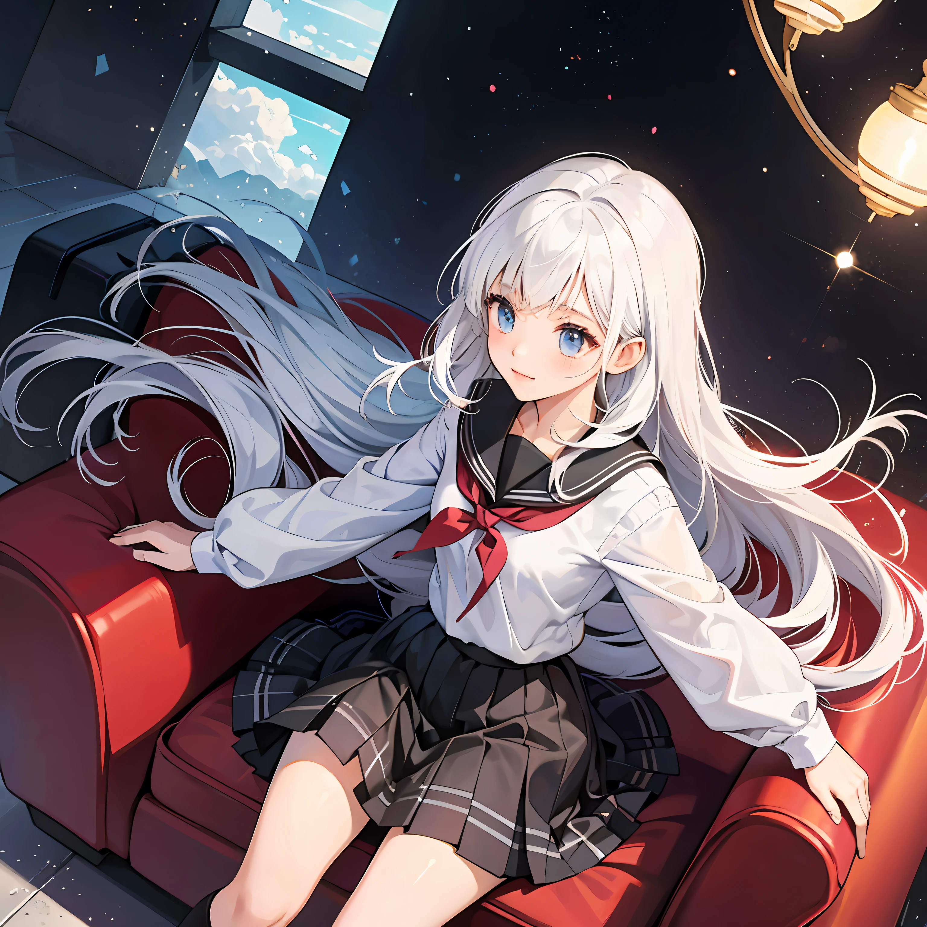 high high quality, foundation, jk, JK skirt, schoolgirls, white hair, shy, anime, award winning, high quality --auto