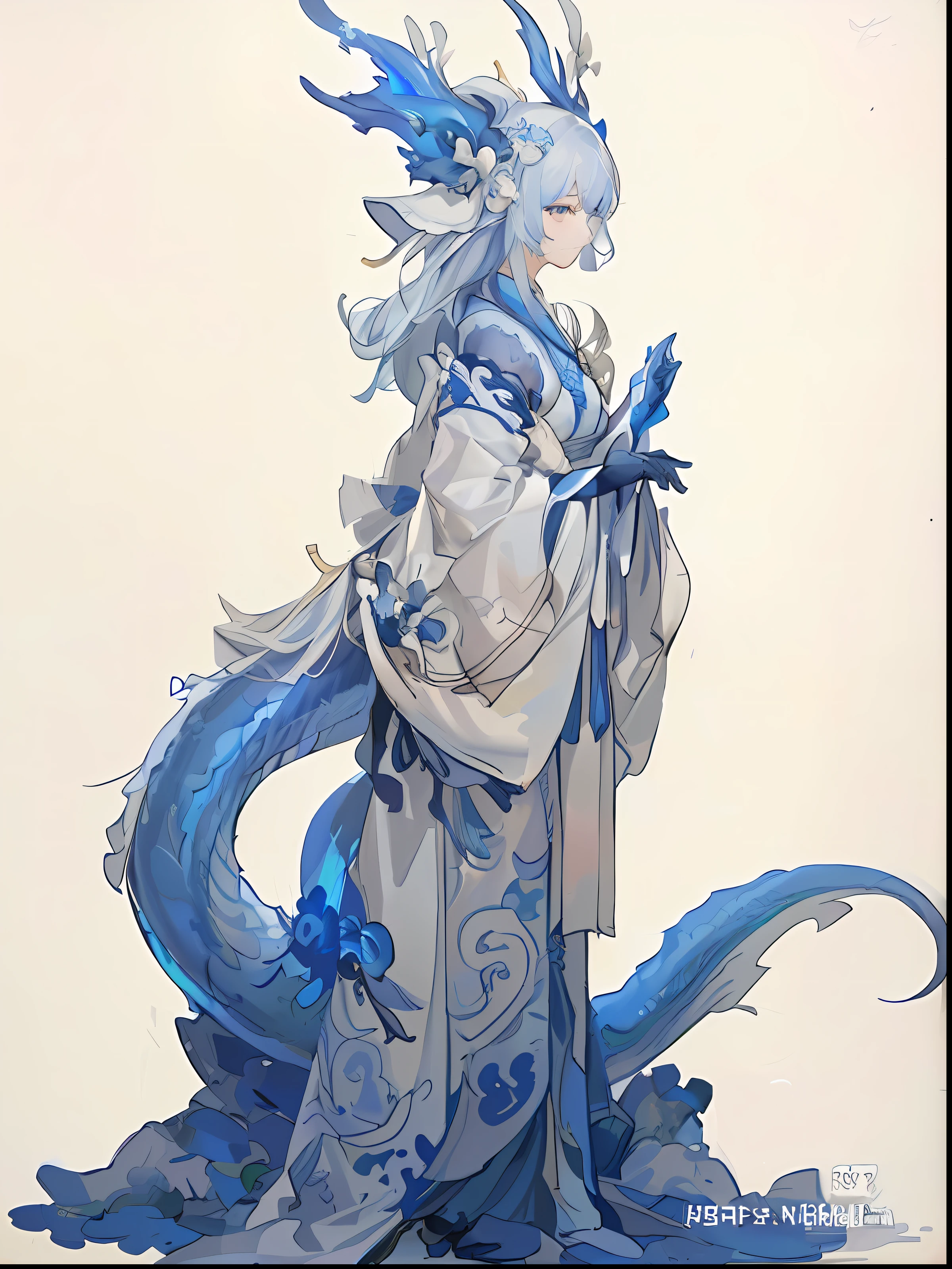 Statue of Arafeld of a woman dressed in blue and white, james jean and wlop, affable , wenjun lin, by Russell Dongjun Lu, Asian Woman Water Elemental, krenz cushart and wenjun lin, james jean style, interesting character design, Onmyoji detailed art, Blue dragon, hyper-detailed fantasy character, Great character design