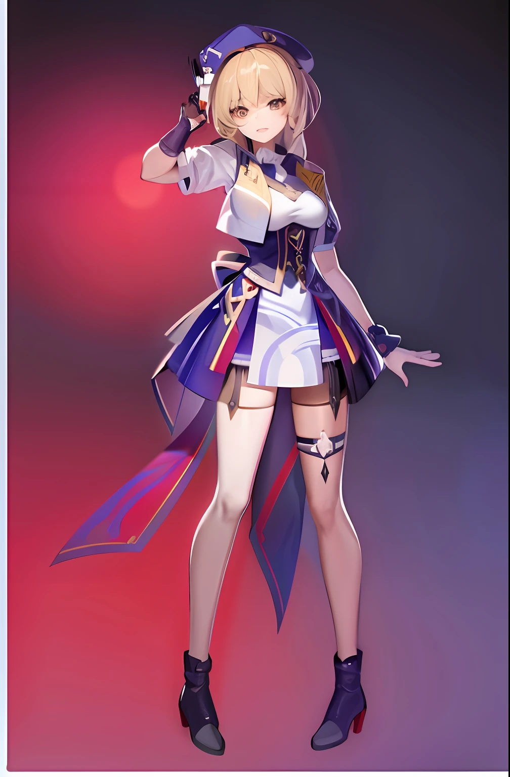 Anime girl with sword and clothes and hat with sword, A scene from the《azur lane》videogame, azur lane style, Ayaka Genshin impact, from girls frontline, 《azur lane》role, Kushatt Krenz Key Art Women, girls frontline style, full-body xianxia, Fine details. Girl Front, From Arknights, ayaka game genshin impact,blond hairbl,red eyes
