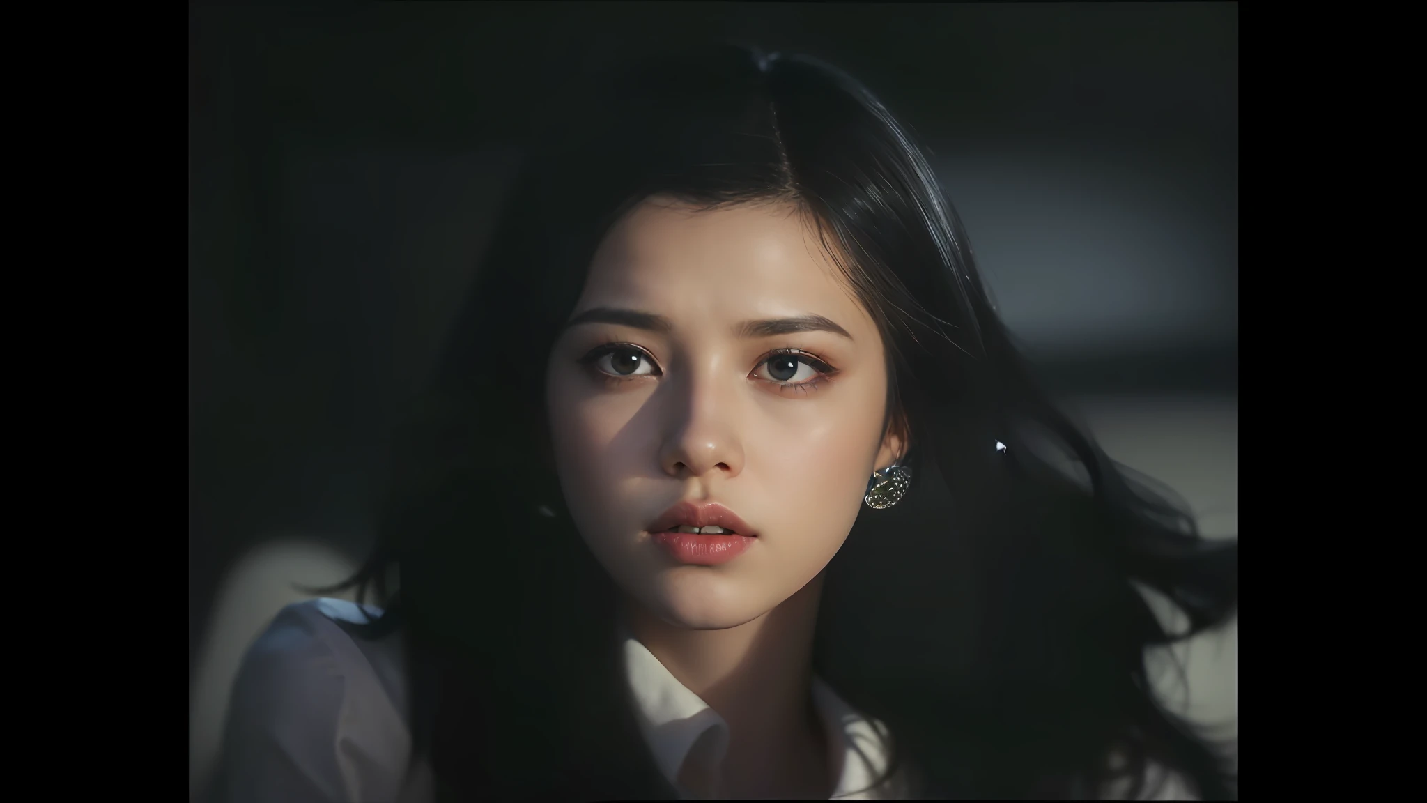 (anxious expression, anxious look, frightened), (8k, highest quality, masterpiece: 1.2), (realistic, photorealistic: 1.37), ultra detail, top quality, ultra high resolution, professional lighting, photon mapping, radiosity, physically based rendering, cinematic lighting, depth of field, focusing, moonlight, good composition, (bokeh: 1.2), 1 girl,(Full body),(Mouth closed),Beautiful eyes,Pose,Constriction,Black hair,Unkempt hair,Short hair fluttering in the wind,(ulzzang-6500:1.2) mix4, hiqcgbody
