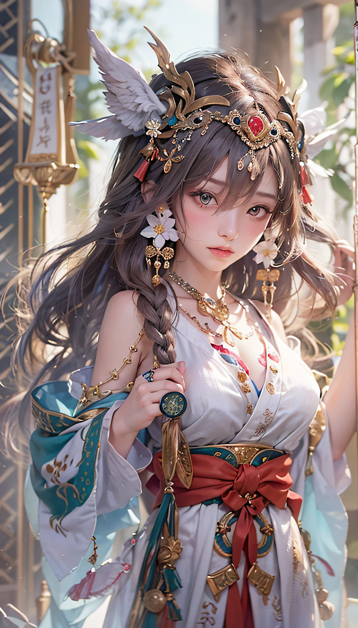 (1girl:1.3),solo,__body-parts__,
official art, unity 8k wallpaper, ultra detailed, beautiful and aesthetic, beautiful, masterpiece, best quality,Fantastical Atmosphere, Calming Palette, Tranquil Mood, Soft Shading,
Miko priestess, charm spell, talisman familiar, shrine maiden duties,