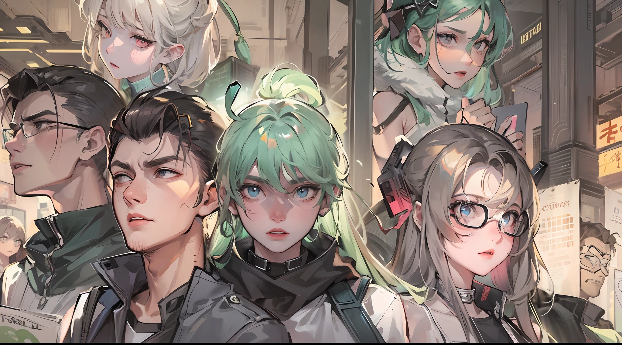 /imagine prompt: A group of big shots, fearlessly facing these NPCs, confidently preparing to confront them, by Manhua --niji 5
