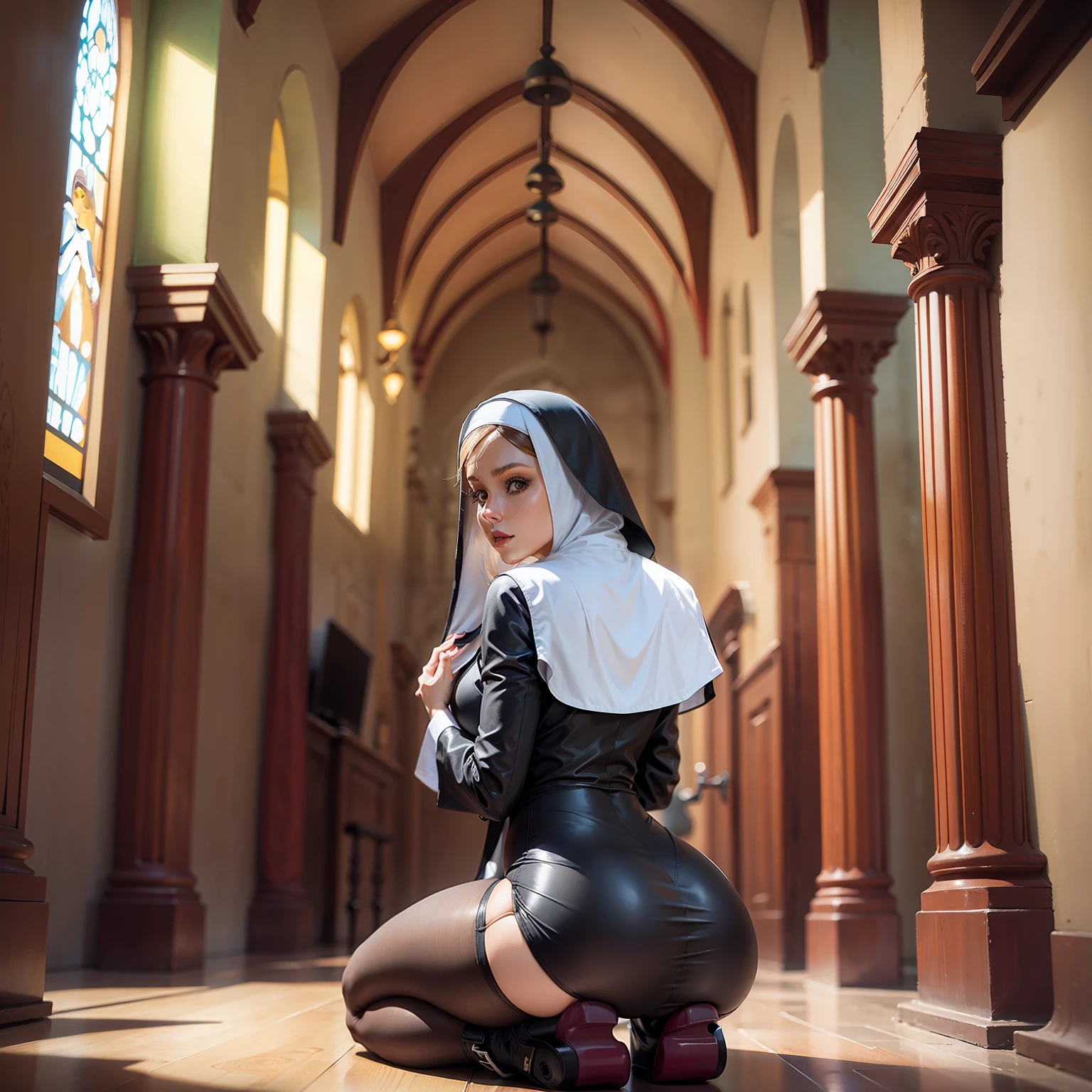 skin tight nun habit, legs