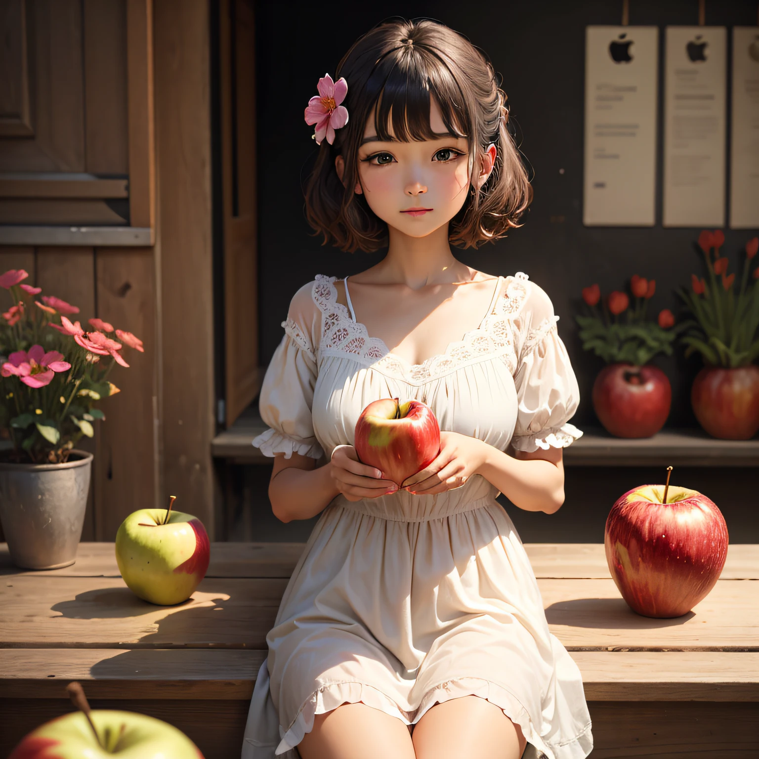 Still raising first bangs
When you see the apple under the apple
The flower comb in front of the flower is
You with flowers