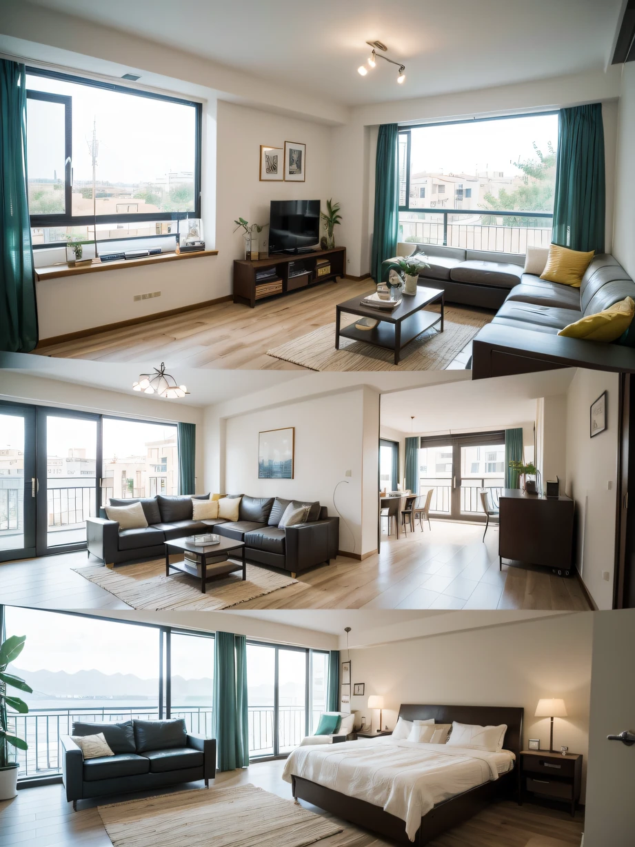 ,masterpiece, best quality,8k, ultra highres,Step into this duplex suite where modern simplicity blends with Mediterranean style,In front of you is a pure and spacious space。Large bright windows provide plenty of natural light,Creates a feeling of openness and transparency。The clean white accents blend perfectly with the blue accents of the Mediterranean style,It's heartwarming。Comfortable sofas and soft beds allow you to relax when tired。In this duplex suite,You'll enjoy a blend of modern simplicity and Mediterranean style,Looking forward to returning to this cozy home every day。
