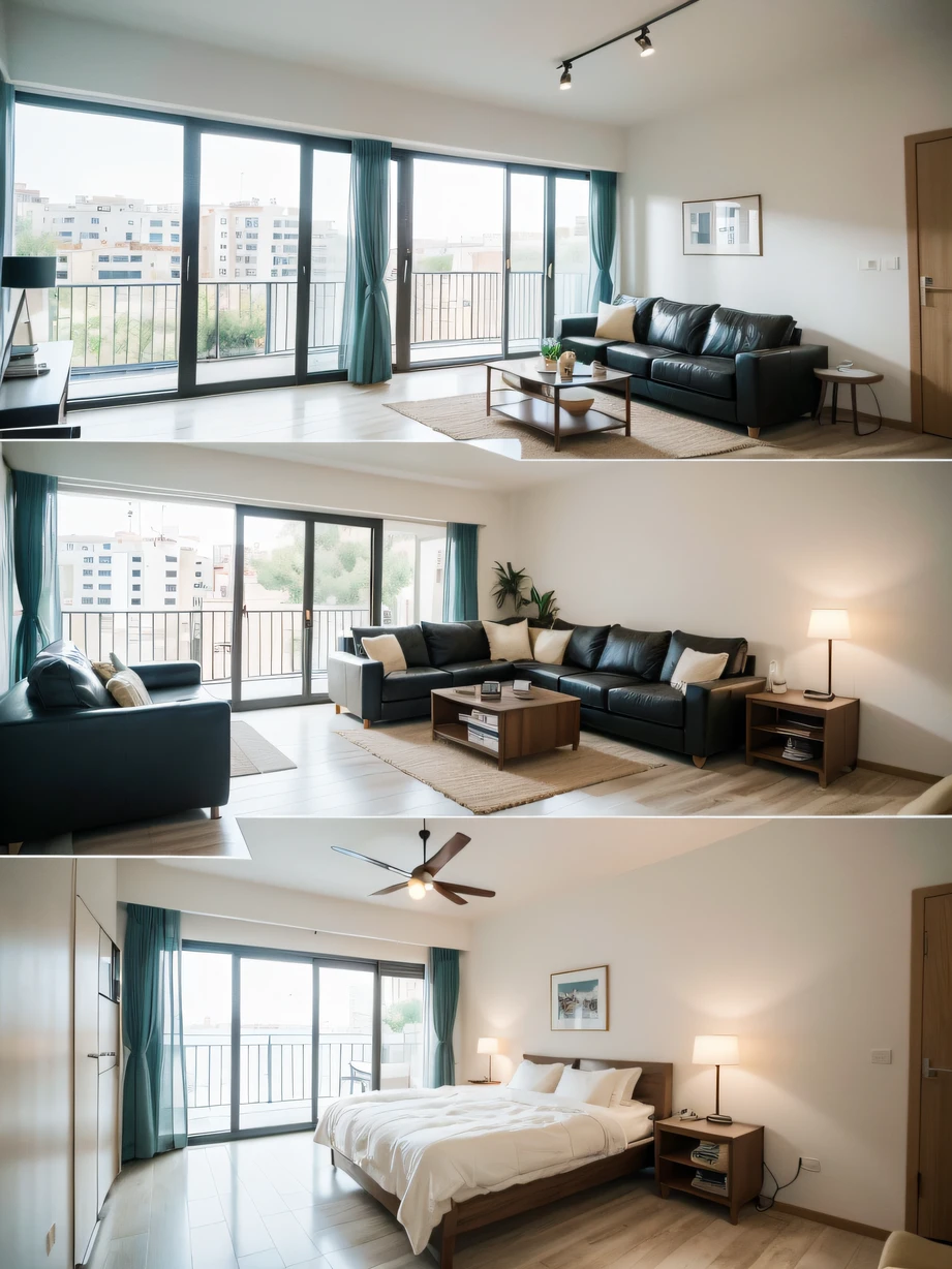 ,masterpiece, best quality,8k, ultra highres,Step into this duplex suite where modern simplicity blends with Mediterranean style,In front of you is a pure and spacious space。Large bright windows provide plenty of natural light,Creates a feeling of openness and transparency。The clean white accents blend perfectly with the blue accents of the Mediterranean style,It's heartwarming。Comfortable sofas and soft beds allow you to relax when tired。In this duplex suite,You'll enjoy a blend of modern simplicity and Mediterranean style,Looking forward to returning to this cozy home every day。