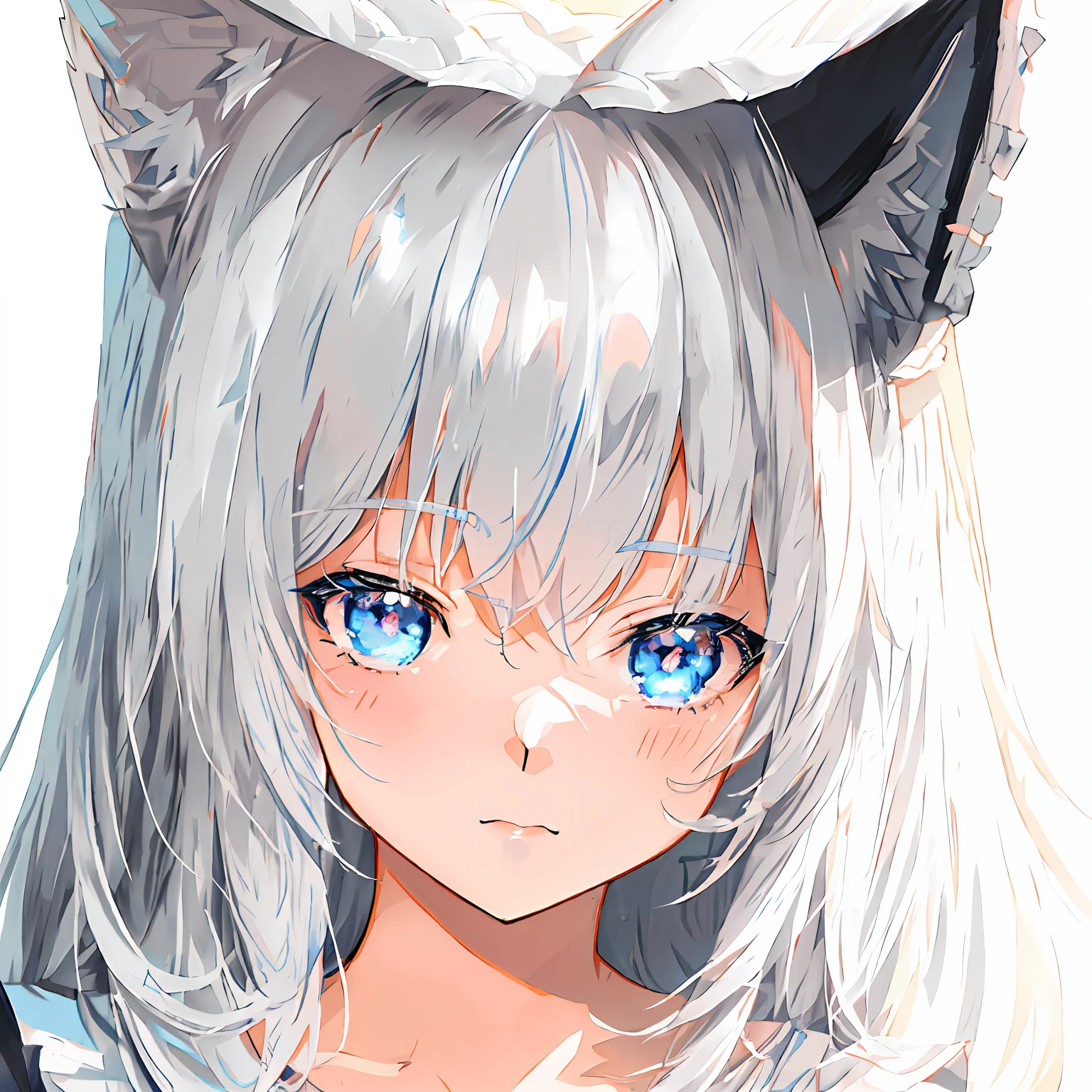 Anime girl with white hair and blue eyes wearing cat ears, beautiful anime catgirl, cute anime catgirl, anime girl with cat ears, White Cat Girl, anime catgirl, Very beautiful anime cat girl, White-haired fox, Detailed digital anime art, cute anime girl portraits, portrait anime girl, Digital anime art, Cute anime girl portrait