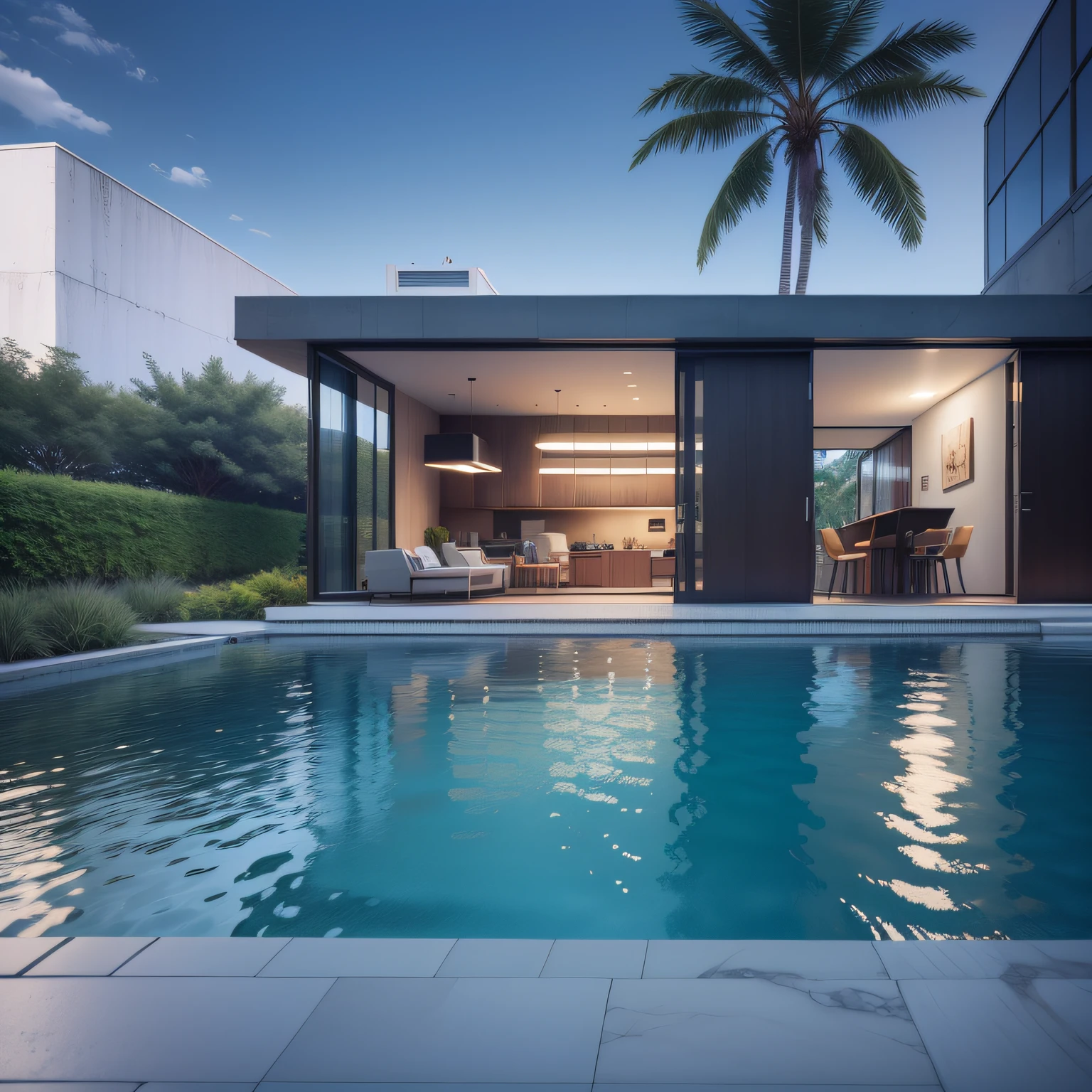 Arquitectura de uma casa moderna futurista, casa de luxo na ilha das Seischeles, turquoise water, Rocks at the water's edge, areia branca, arquitectura de uma moderna, Arquitetura futurista, arquitetura Zaida Hadid, pequena casa de concreto branco com paredes de madeira, arquitectura com muito vidro, casa com madeira e vidro, grande piscina estreita a entrar pelo mar, arquitectura encaixada na floresta tropical, arquitectura estilo maldivas ilha das Seicheles, praia tropical, a digital rendering, renderizado, muito detalhe, 8k Joao Salvador, ((obra-prima, melhor qualidade)), 8k, estilo de arquitetura moderna, Foto realista, David Chipperfield, foto hiper detalhada, single box, A 3D digital rendering of a building, glass building, Leansflare, body of water, night time