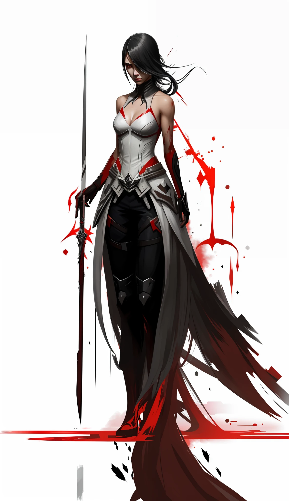 anime, uma mulher com uma espada e sangue espalhado em seu corpo, Estilo de Raymond Swanland, assassina feminina bonita, assassina feminina, Benedick Bana, inspirado em Raymond Swanland, arte de personagem impressionante, epic exquisite character art, Bloody + arte conceitual, Directed by: Raymond Swanland, bela arte conceitual de corpo inteiro, Guweiz em ArtStation Pixiv