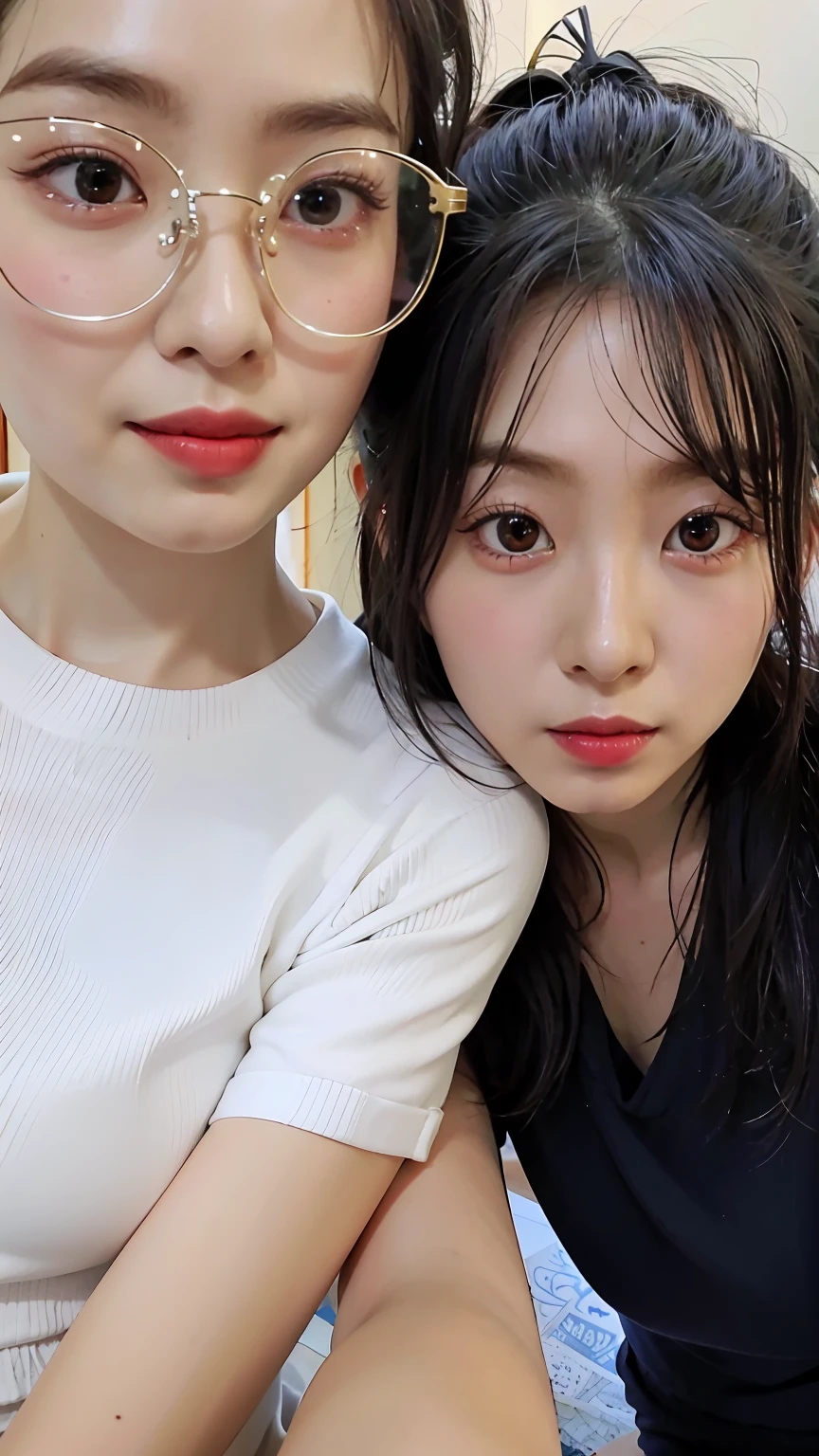 there are two young girls posing for a picture together, Shin Jinying, jaeyeon nam, cute couple, with ivy, ulzzangs, Ruan Jia and Fenghua Zhong, Kim Tae-joon, with her long, couple, they are siblings, Kim Do-young, with cute - fine - face, KDA和Sam Yang。, in love selfie