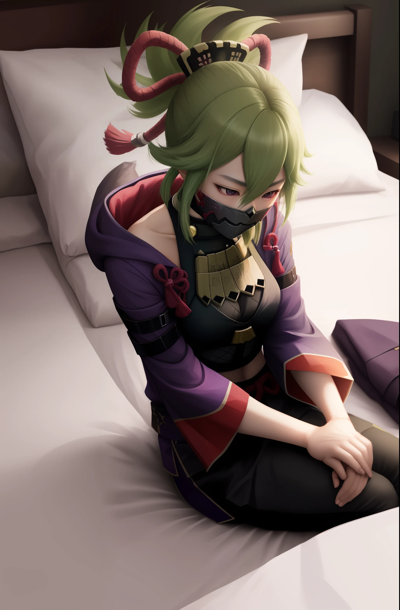 Shinobu kusaki, laid on bed, faceless, clothless
