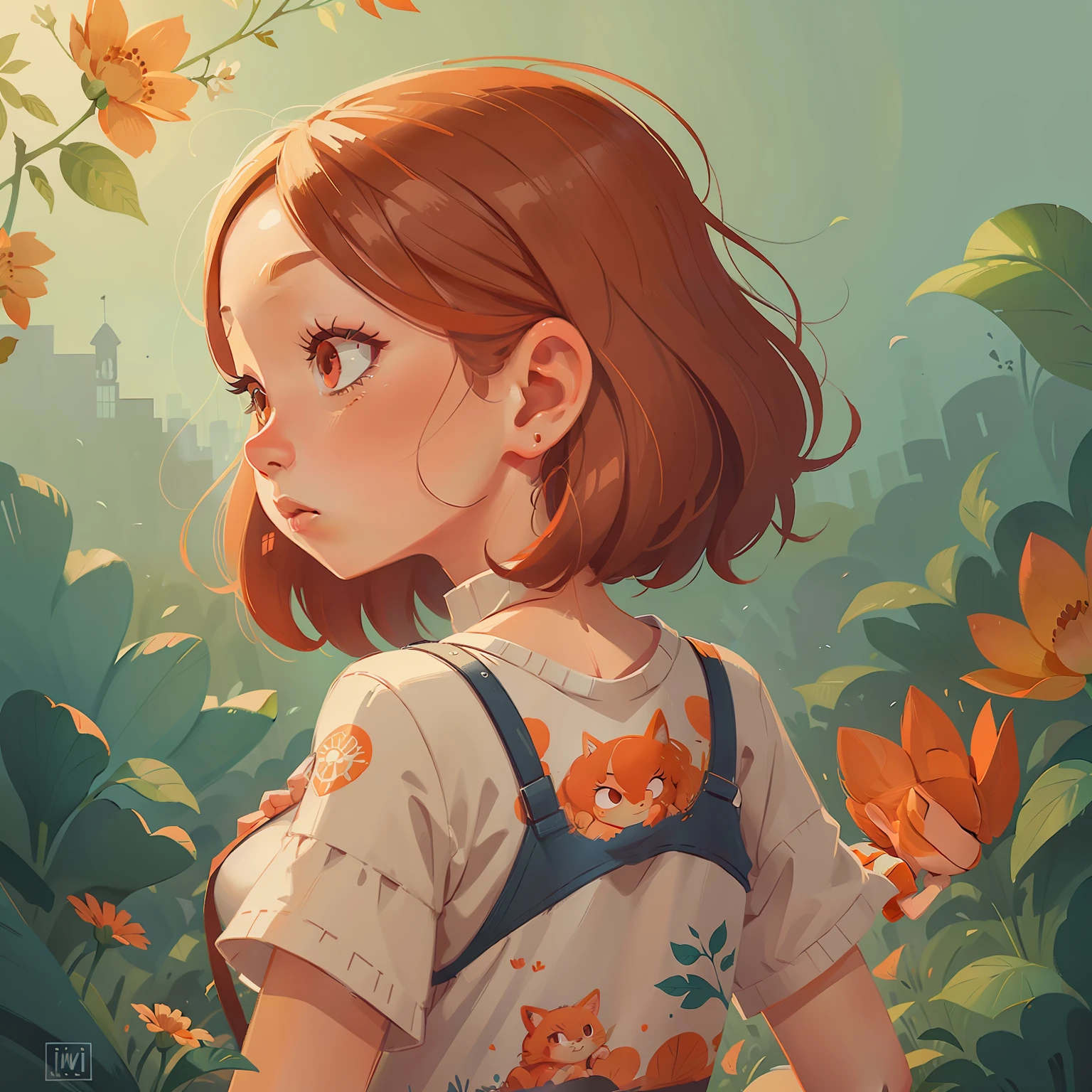 There was a woman looking back, in style of digital illustration, A beautiful artwork illustration, Illustration style, 2 d illustration, 2D illustration, Colorful illustration, digital art illustration, Beautiful digital illustration, Watercolor illustration style, Flat illustration, cute illustration, Orange skin, serene illustration, Digital illustration