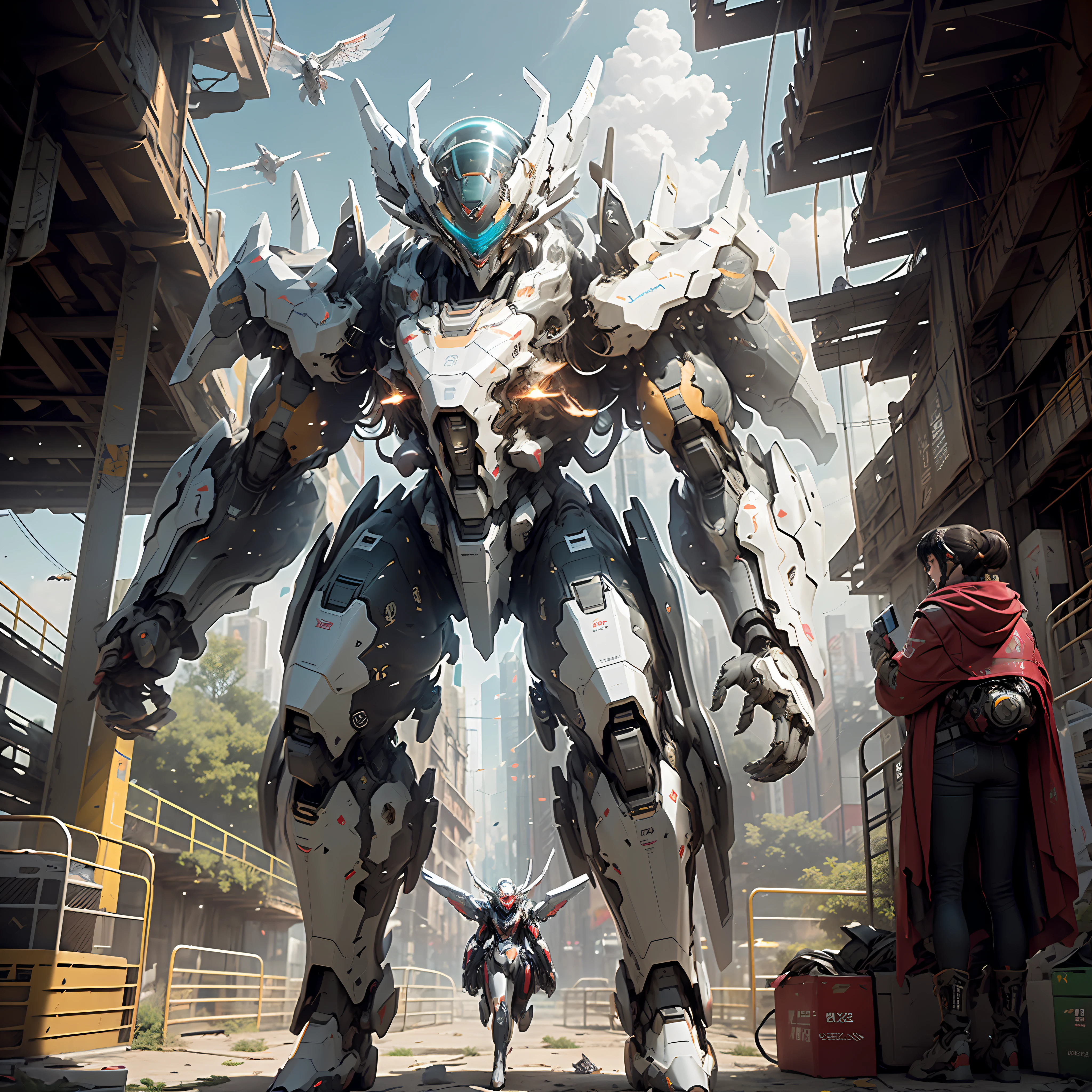 ((Best quality)), ((masterpiece)), (highly detailed:1.3), 3D, beautiful, (cyberpunk:1.2), in space, nebula, holding_weapon, (1Female mecha:1.3), facing the viewer, glowing eyes, full body, (flying, swooping down, dynamic, motion blur: 1.4), (huge mecha wings: 1.6), looking up, glowing_eyes, mecha, panorama, background is earth, nebula, space, particles, reality, HDR (High Dynamic Range), Ray Tracing, NVIDIA RTX, Super Resolution, Unreal 5, Subsurface Scattering, PBR Texturing, Post Processing, Anisotropic Filtering, Depth of Field, Maximum Clarity and Clarity, Multilayer Textures, Albedo and Specular map, Surface shading, accurate simulation of light-material interaction, perfect proportion, Octane Render, two-tone lighting, large aperture, low ISO, white balance, rule of thirds, 8K RAW, efficient sub-pixel, sub-pixel convolution,