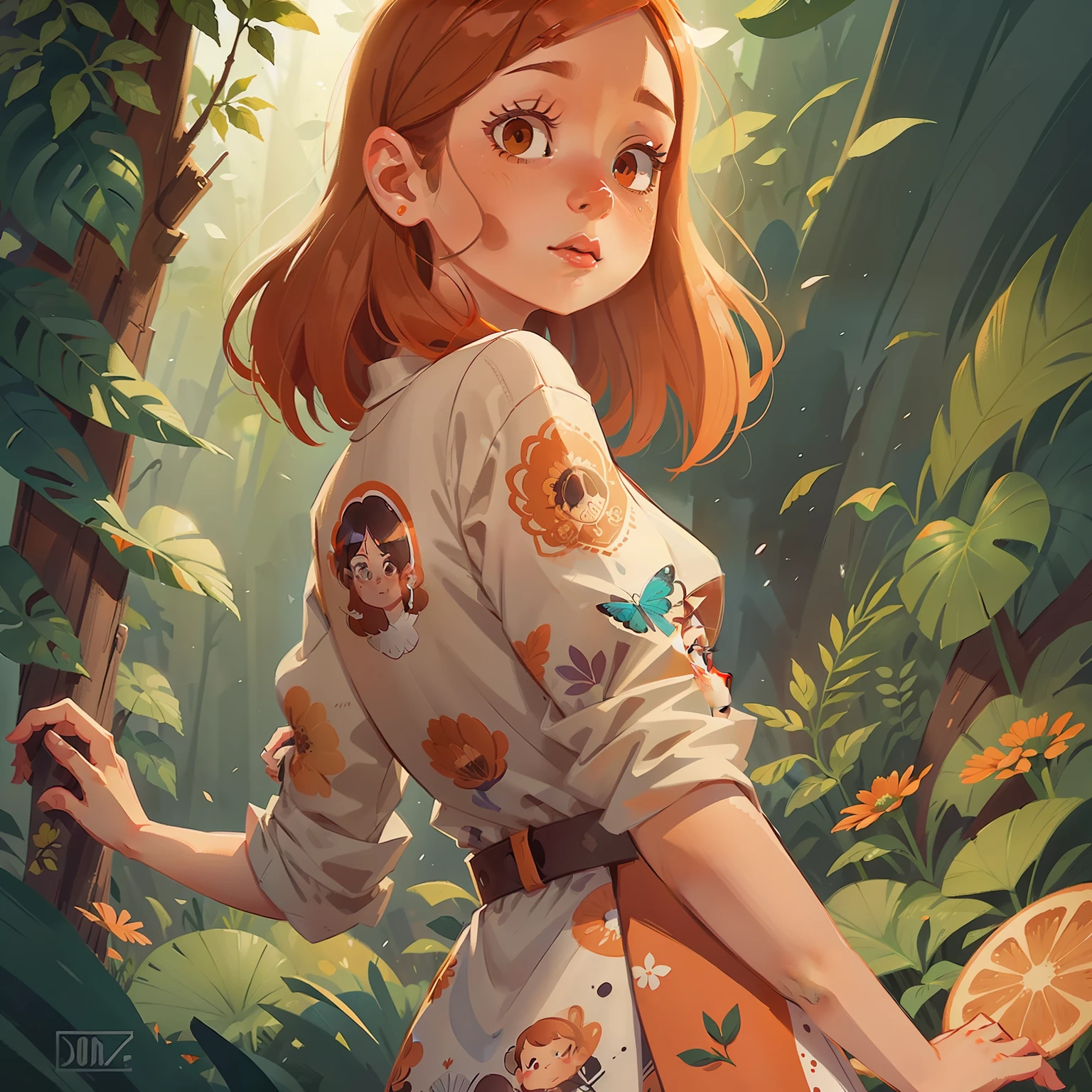 There was a woman looking back, in style of digital illustration, A beautiful artwork illustration, Illustration style, 2 d illustration, 2D illustration, Colorful illustration, digital art illustration, Beautiful digital illustration, Watercolor illustration style, Flat illustration, cute illustration, Orange skin, serene illustration, Digital illustration