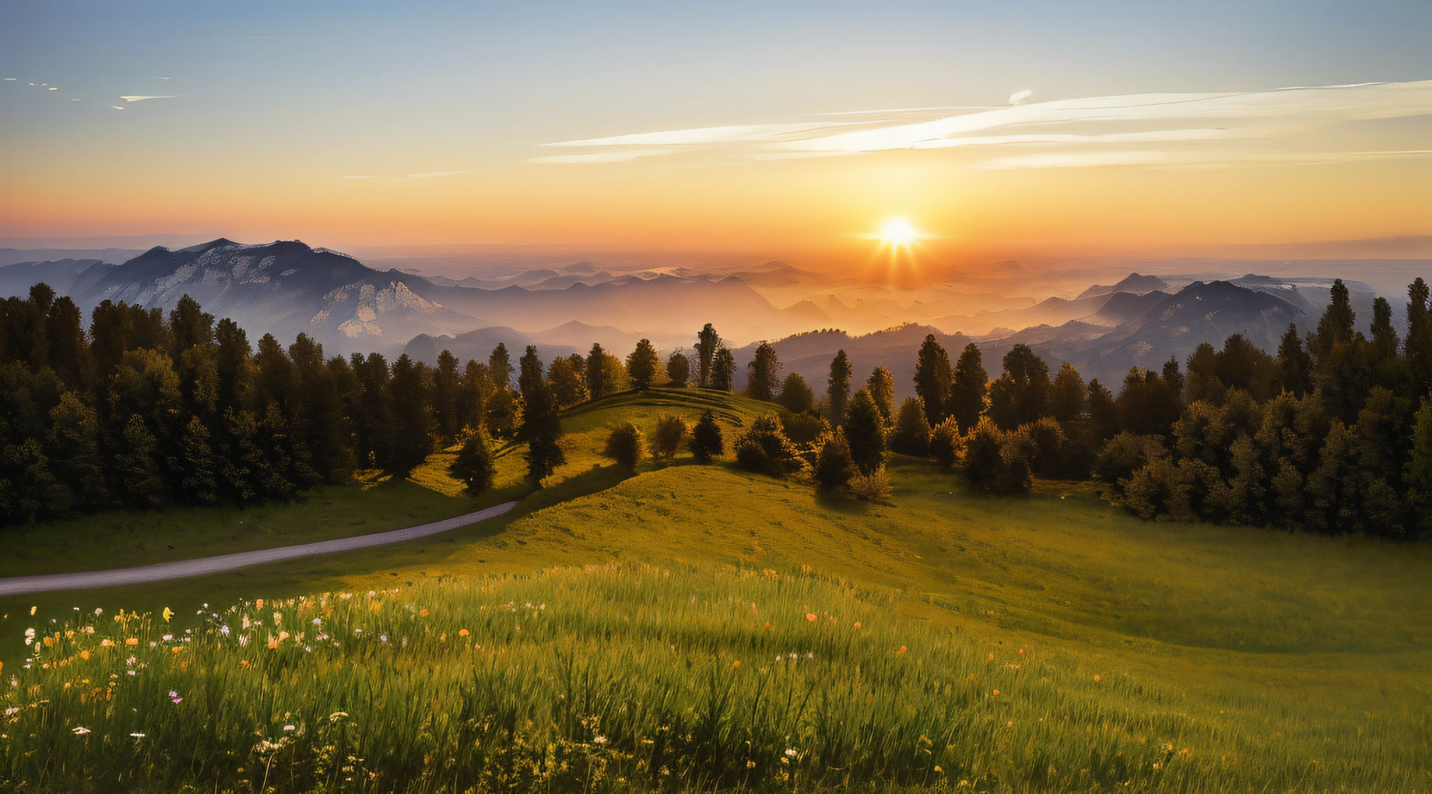 Aalfid landscape of Jakob Gauermann's grassy hills, high-quality images, summer environment, summer evenings