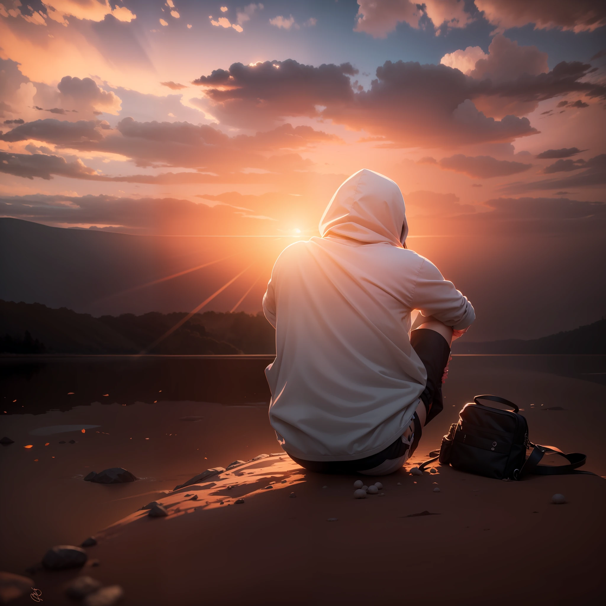 (8K,RAW photos,best qualtiy,A high resolution:1.1),(hyper realisitc:1.4),(realisticlying,realisticlying:1.3),the soft light,Comic style,There must be a Tyndall effect,The sky has sunset
