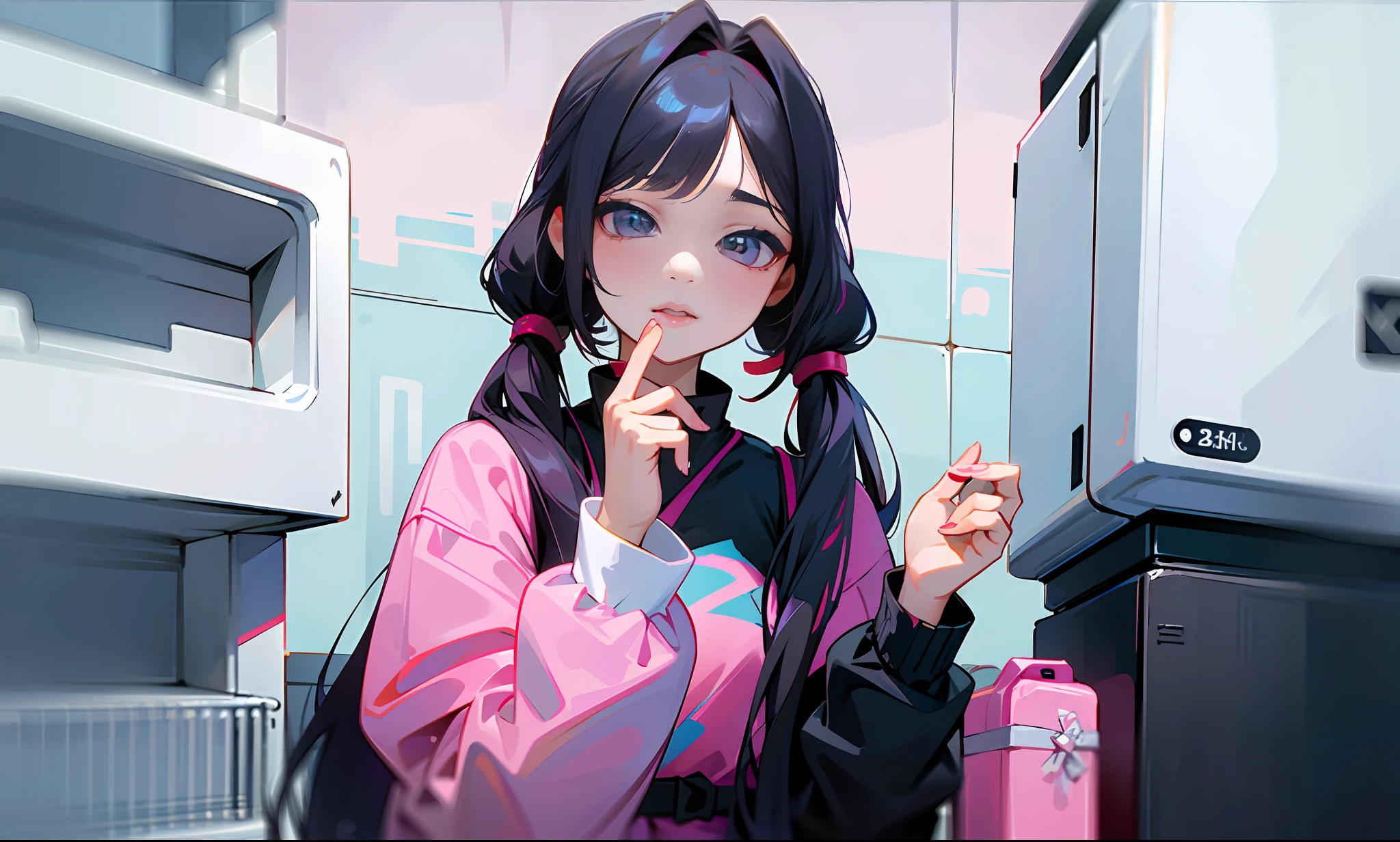 a close up of a woman with long hair standing in front of a refrigerator, blackpink jennie, jossi of blackpink, straight hairstyle, with long hair, portrait of jossi of blackpink, violet long hair, gongbi, sha xi, pigtails hairstyle, jaeyeon nam, taejune kim, the hime cut, roseanne park of blackpink