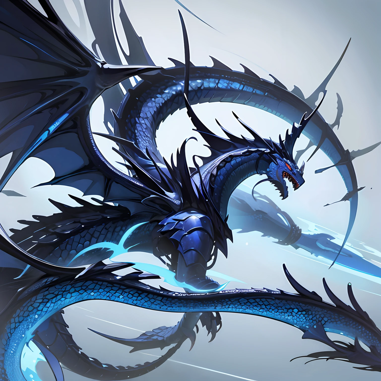 tmasterpiece,best qualtiy,blue dragon,without humans,Blue scales,Wandering in the gray sky,Claws,