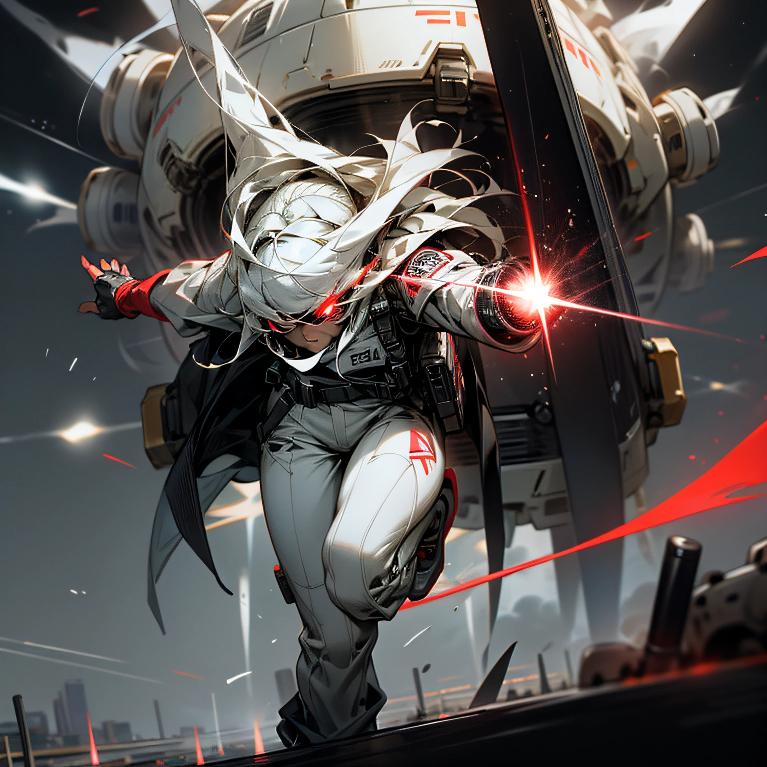 Red Eye Running White Clothes Black Shoes Afterimage Lookout Laser Gun Nuclear Bomb --auto