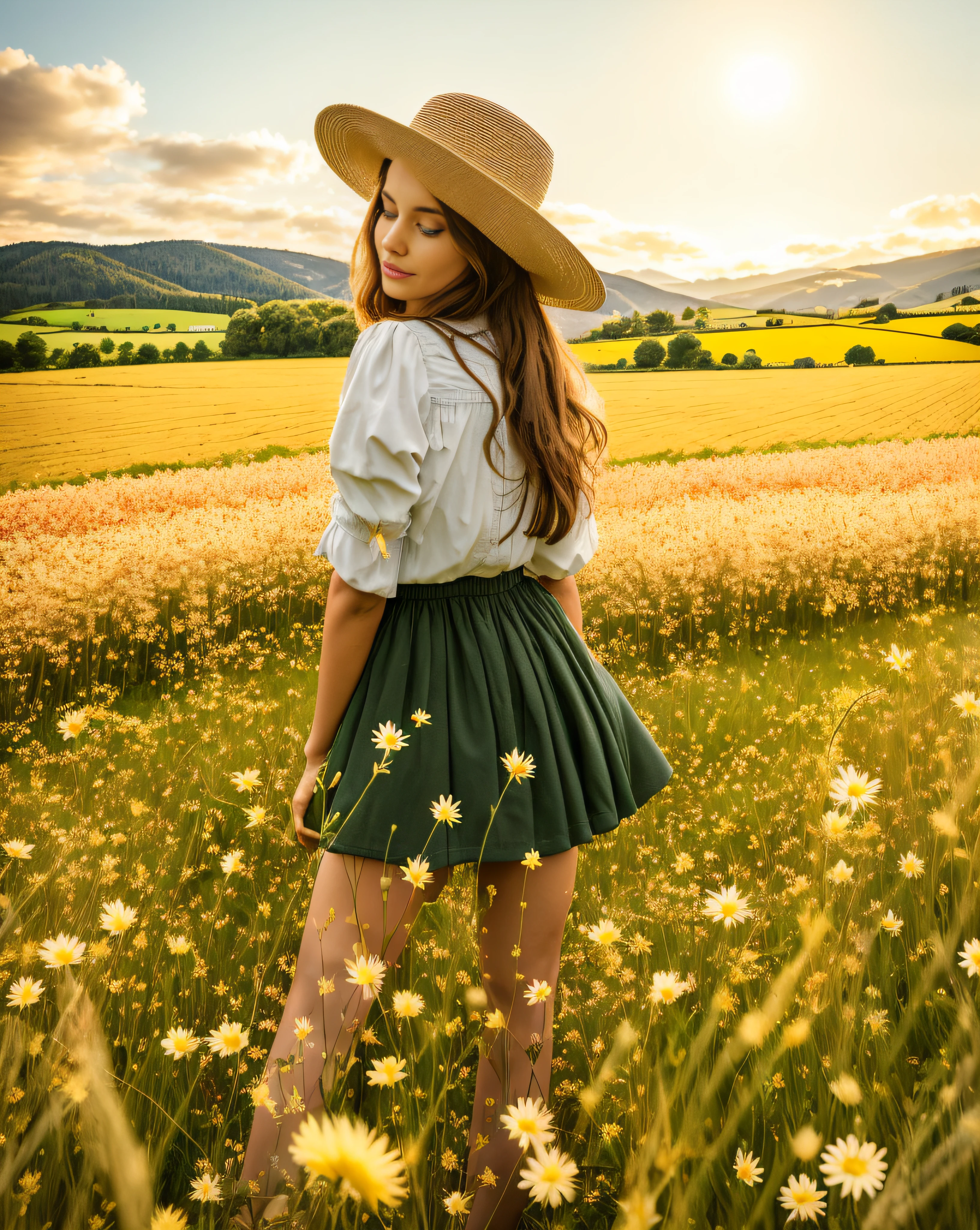 arafed woman in a field of flowers with a hat on, girl in a flower field, girl standing in a flower field, in field high resolution, girl walking in a flower field, girl standing in flower field, standing in a flower field, in a field, girl walking in flower field, in a field of flowers, in a field with flowers --auto