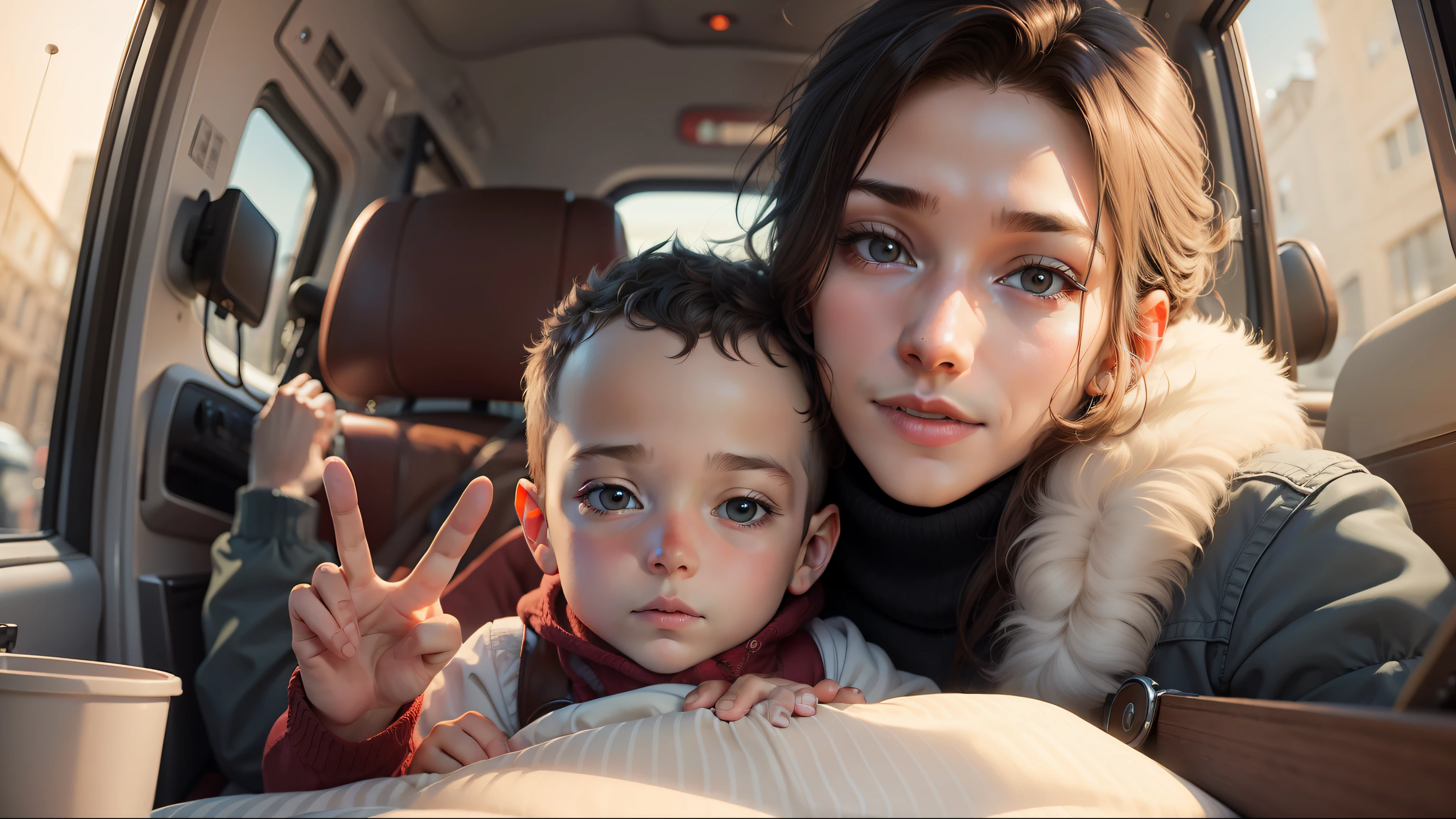 Mom and child,two guys,warm,adolable --auto