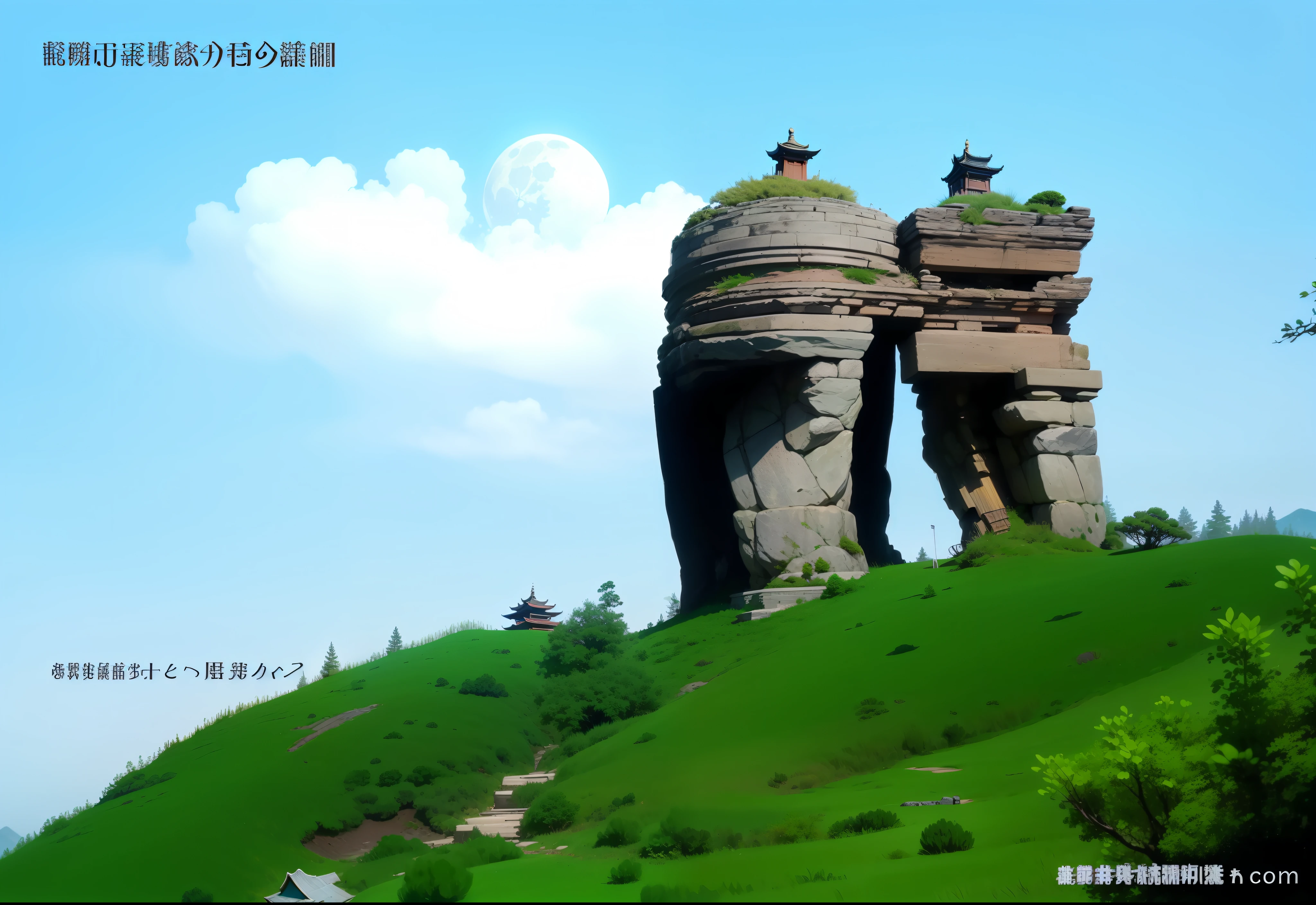 The two peaks remain unchanged,The rest can add various elements,Like the moon, pine and cypress,temple