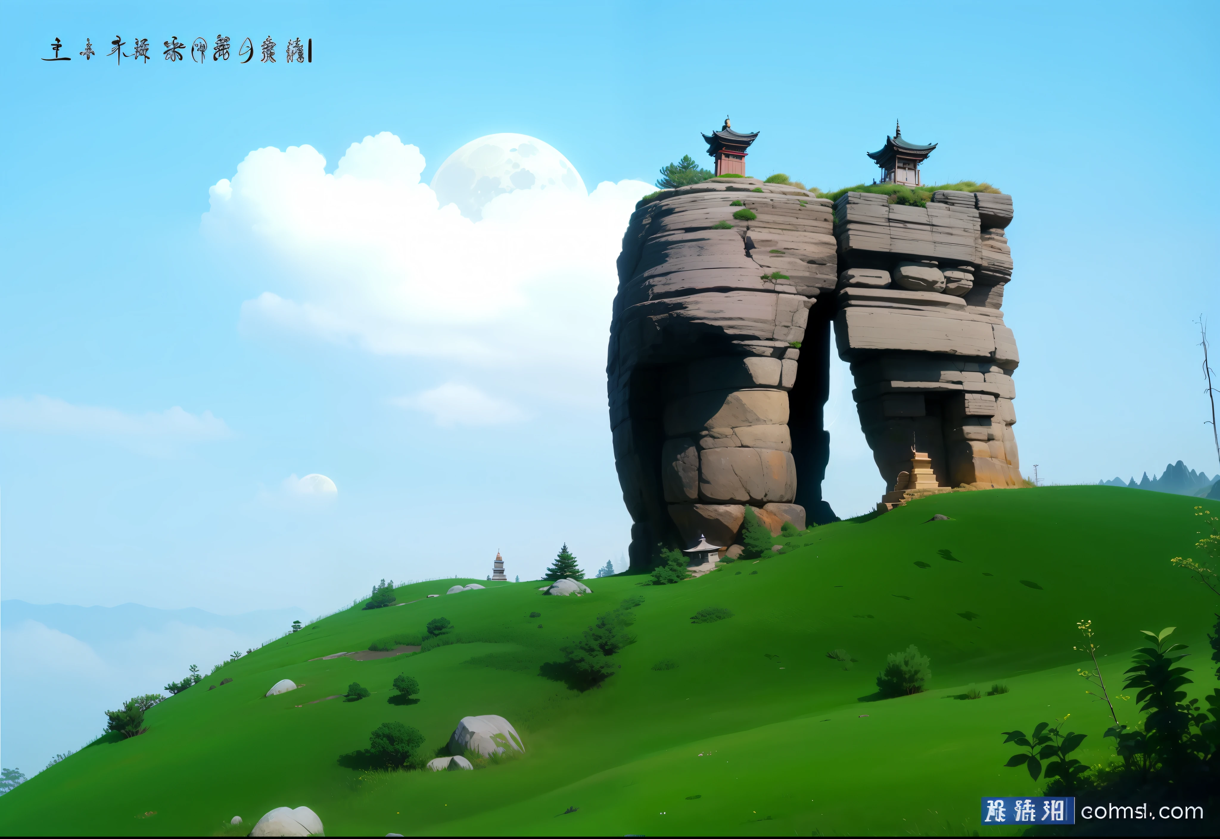 The two peaks remain unchanged,The rest can add various elements,Like the moon, pine and cypress,temple