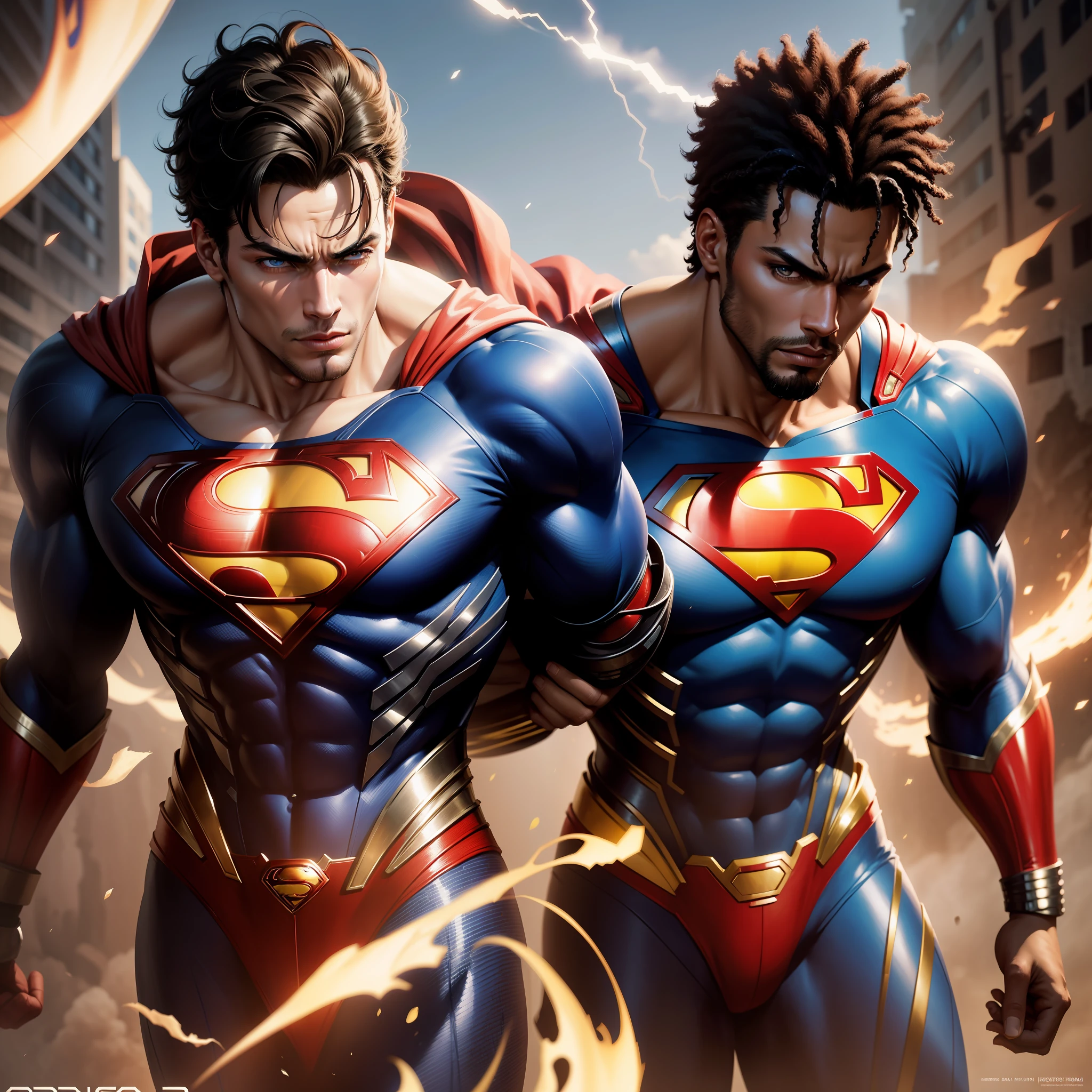 Award Winning Digital Artwork:1.3 of Sketch:1.3,Energetic:1.3, afro futuristic Superman ,CGSociety,ArtStation,Saturated:1.3,close portrait:1.3,Masculinine:1.4,beautiful:1.4,attractive:1.3,handsome,calendar pose, perfectly detailed eyes, studio lighting, superman cinematic thematic background --auto