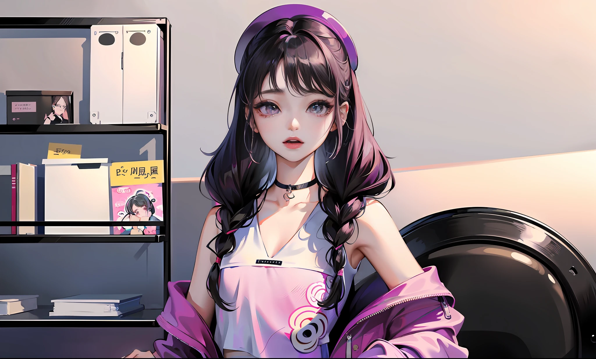 a close up of a woman with long hair standing in front of a refrigerator, blackpink jennie, jossi of blackpink, straight hairstyle, with long hair, portrait of jossi of blackpink, violet long hair, gongbi, sha xi, pigtails hairstyle, jaeyeon nam, taejune kim, the hime cut, roseanne park of blackpink