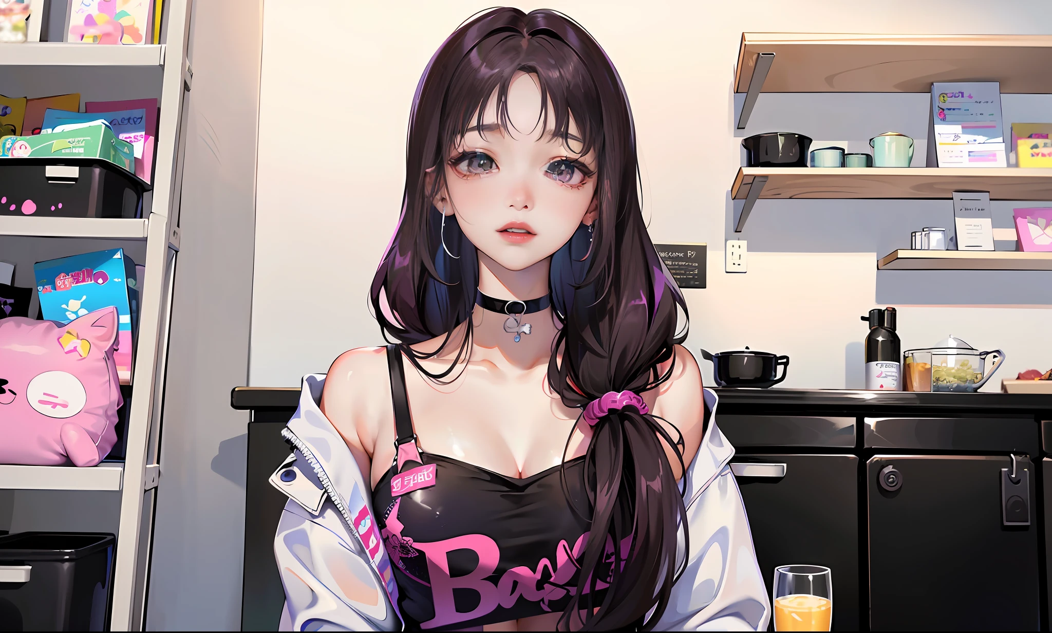 a close up of a woman with long hair standing in front of a refrigerator, blackpink jennie, jossi of blackpink, straight hairstyle, with long hair, portrait of jossi of blackpink, violet long hair, gongbi, sha xi, pigtails hairstyle, jaeyeon nam, taejune kim, the hime cut, roseanne park of blackpink