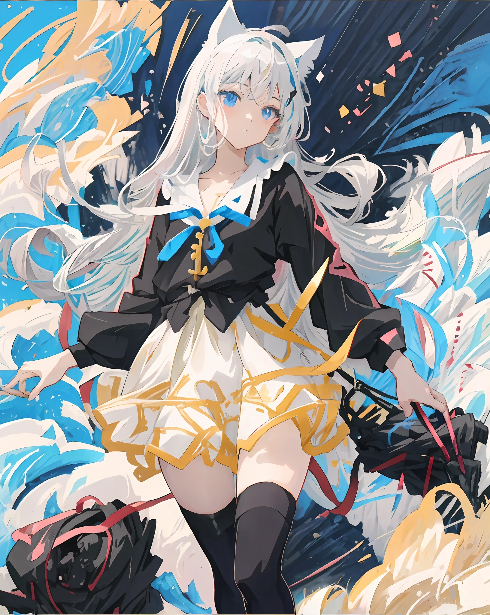 Anime girl with silver white hair，Anime girl in white dress，Cat ears, trending on artstation pixiv, Digital art on Pixiv, beautiful anime art style, Beautiful anime artwork, Beautiful anime art, Anime moe art style, anime illustration, Detailed key anime art, Official anime artwork, High quality anime art style, style of anime4 K