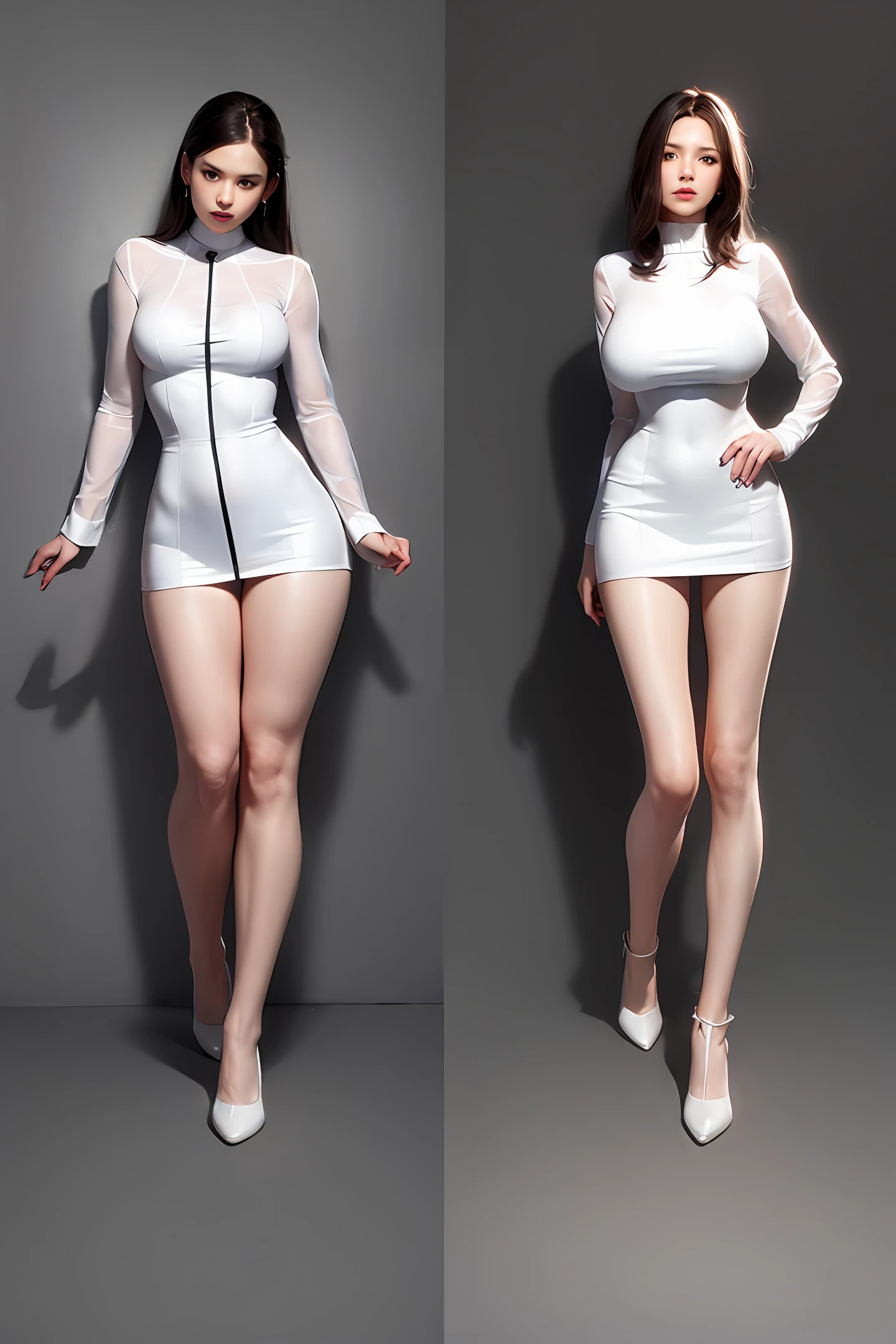 White clothes very transparent No underwear Long legs Real big breasts Realistic