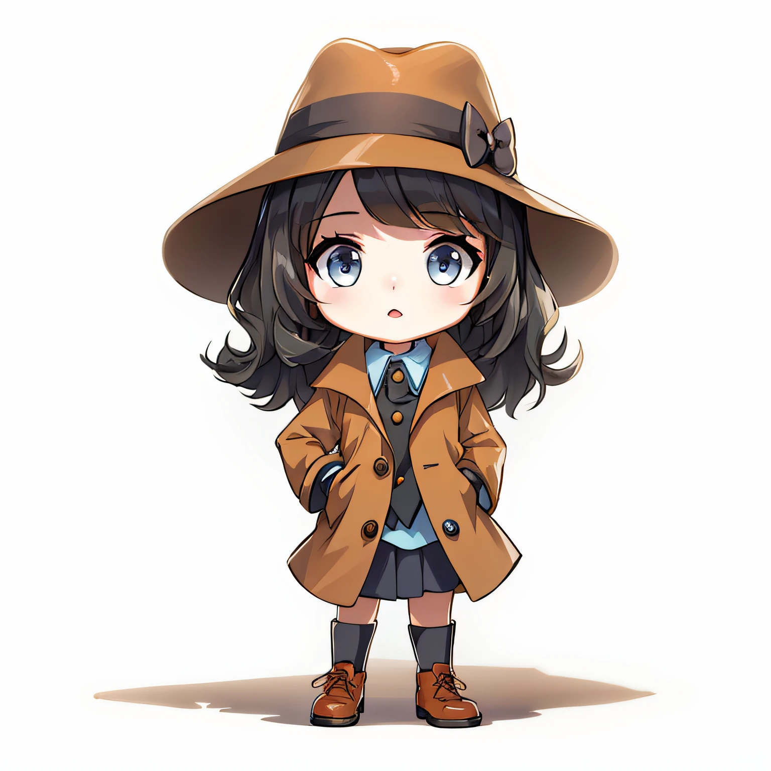 Female detective,wind coat,HATQ version,Doraemon painting style