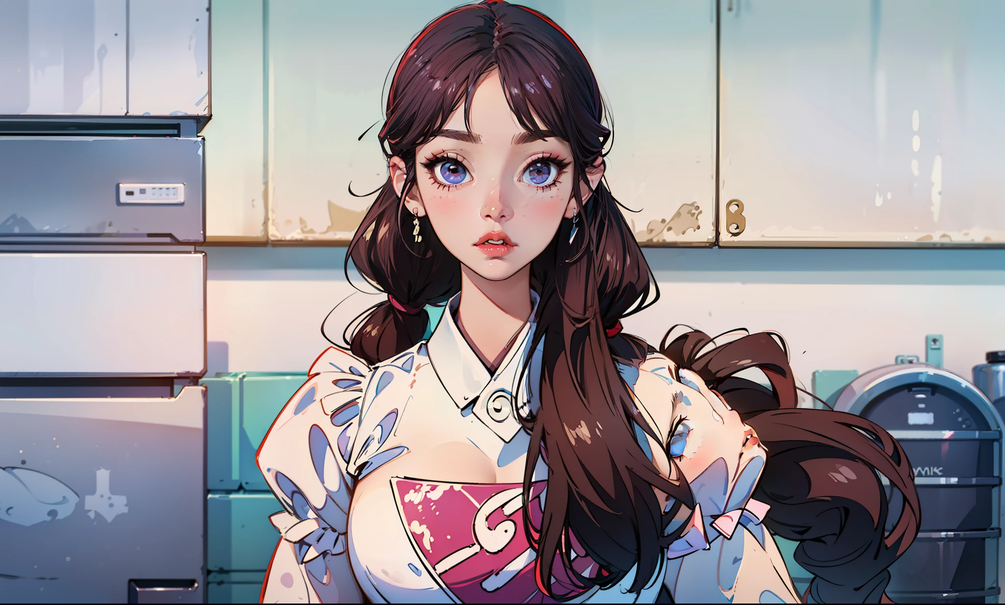 a close up of a woman with long hair standing in front of a refrigerator, blackpink jennie, jossi of blackpink, straight hairstyle, with long hair, portrait of jossi of blackpink, violet long hair, gongbi, sha xi, pigtails hairstyle, jaeyeon nam, taejune kim, the hime cut, roseanne park of blackpink