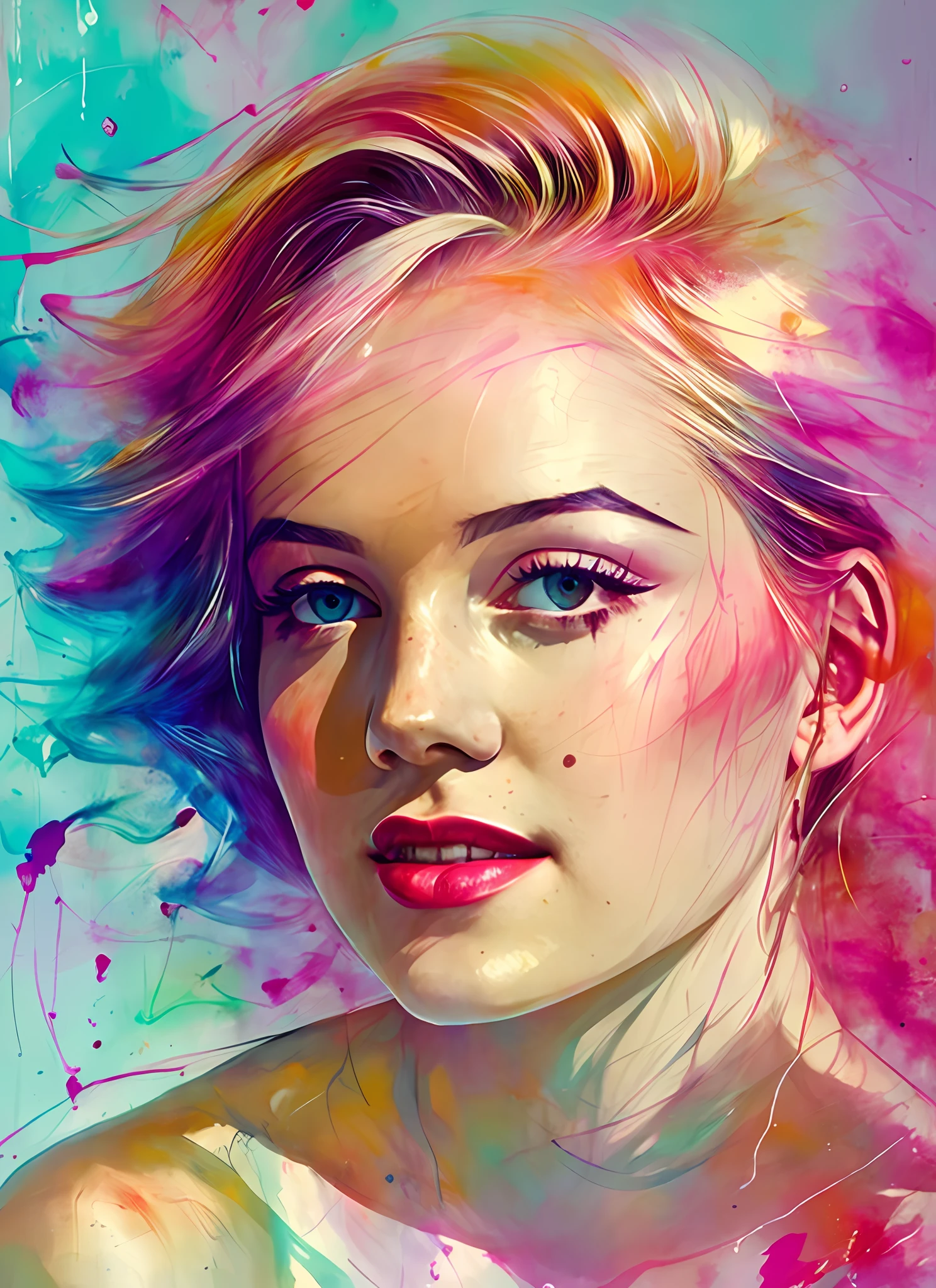 a painting by mse Marilyn Monroe by agnes cecile, luminous design, pastel colours, ink drips, autumn lights,