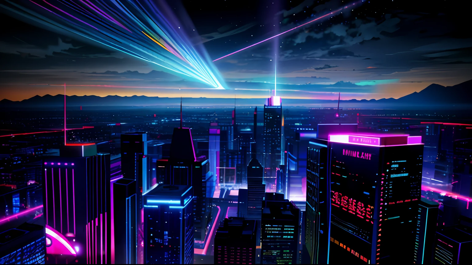 （tmasterpiece，best qualtiy：1.4）， cinematric light， Colorful， hight contrast， cyber punk perssonage， neonlight， 城市， view over city， （daysies：1.2）， Skysky， rays of sunshine，Magic，imagining，epcot