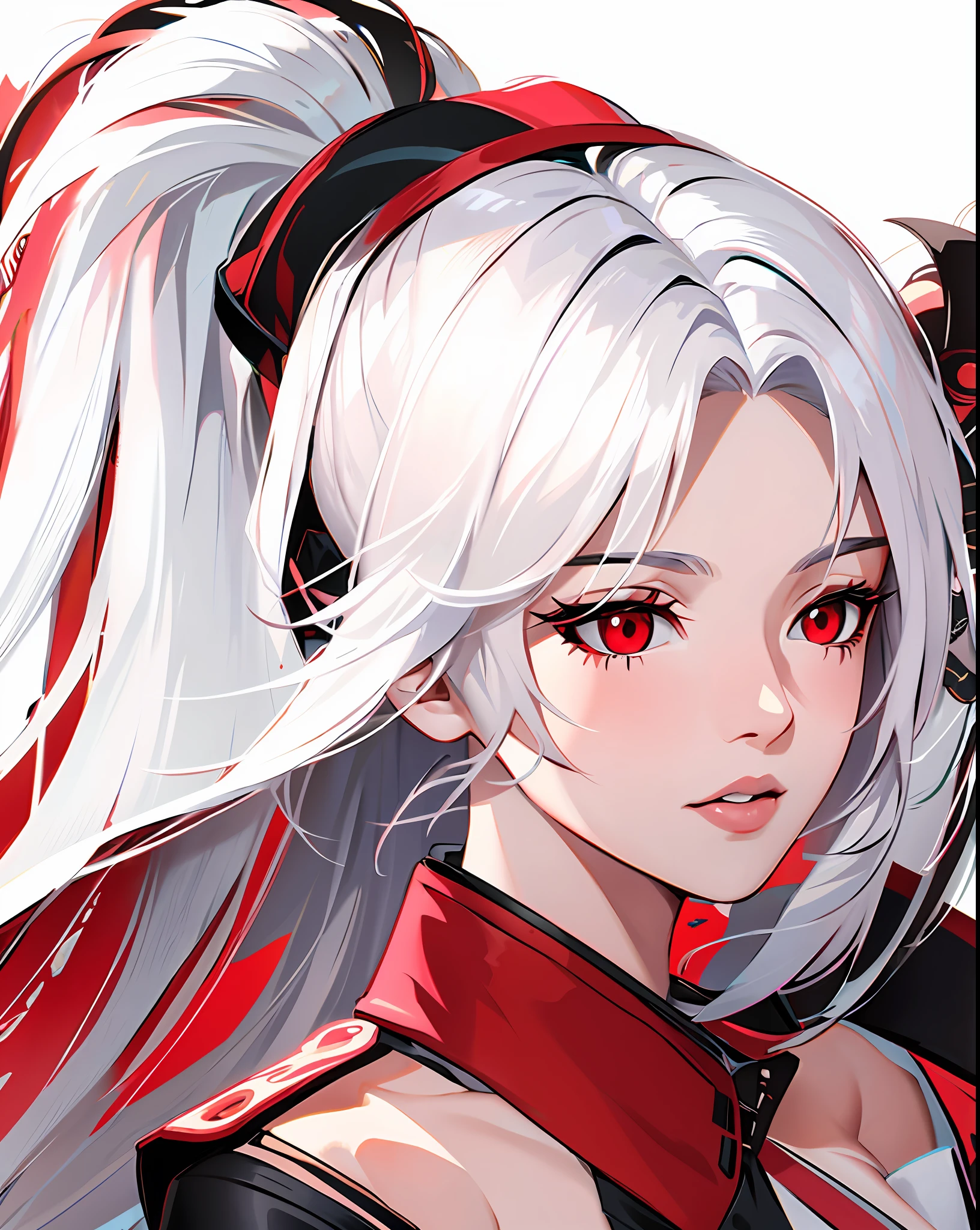 Anime girl with white hair and red eyes, Kizi, Tifa Lockhart with the white-headed, Katana Zero video game character, with glowing red eyes, Portrait Chevaliers du Zodiaque Fille, white haired Cangcang, Onmyoji detailed art, kda