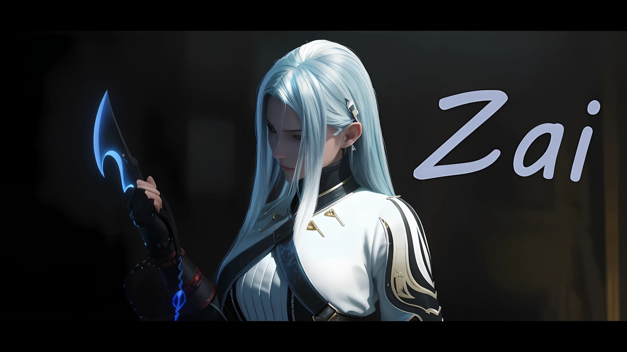 um close up de uma pessoa segurando uma espada em um quarto escuro, Personagem de videogame Katana Zero, Estilo Lineage 2 Revolution, Tifa Lockhart com cabelos brancos, knights of zodiac girl, Cinematic Shadowbringers, Ciborgue - com cabelo prateado, Rossdraw e Jazza, portrait knights of zodiac girl, v do diabo pode chorar como um elfo