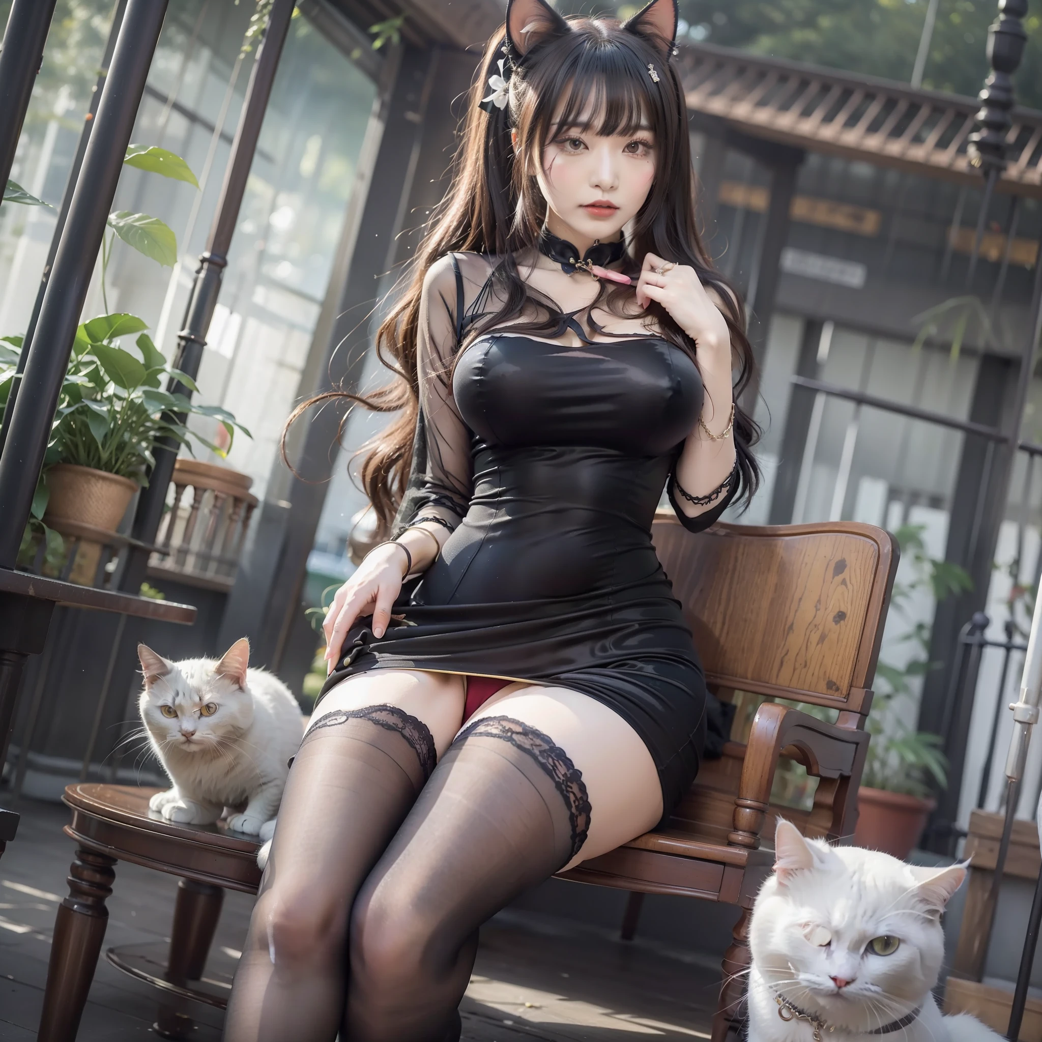 Kizi,tmasterpiece,k hd,Those who wear high heels,lacepantyhose,blacksilk,looking toward the viewer,on cheongsam,cat ear,耳Nipple Ring,Large breasts,Tights,latex,In Park