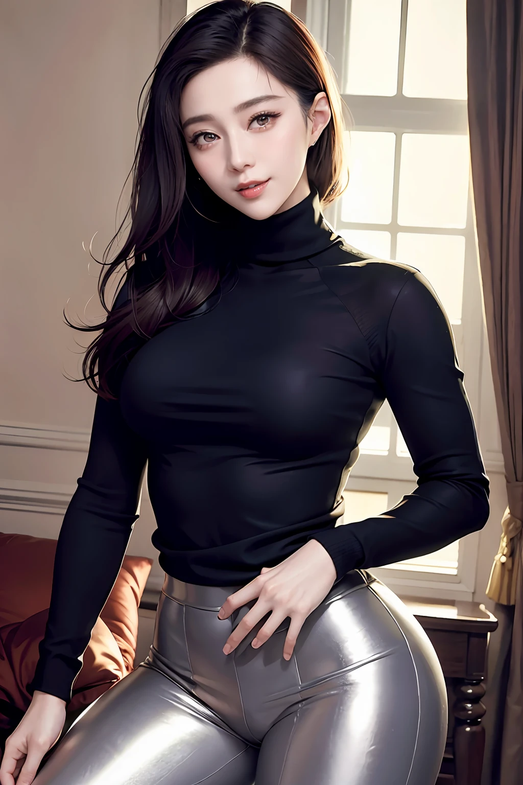 Sexy red-lipped woman,Realistis,underdressing,Tong(Lips slightly open,Light smile),(shiny skins:1.1),Be red in the face,(looking at viewert),(ssee-through,Muscles are well-proportioned),(leaning backward),(城市,rios,nightlight),tmasterpiece,highest quality,A high resolution,hoang lap,realisticlying,
