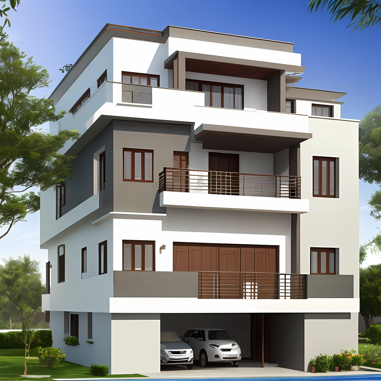 Three-story façade of a private house,Single-story surface,9m x 11.5 meters,The second floor floats 1.5 meters,New Chinese --auto