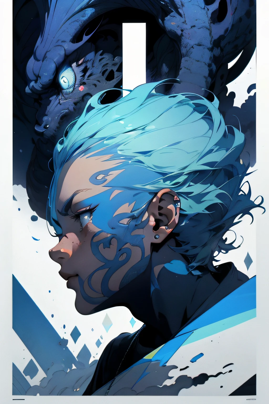 Poster design,Background with(blue colors,Light gradient,The triangle pattern is deformed),Title "Youth"(Art fonts)