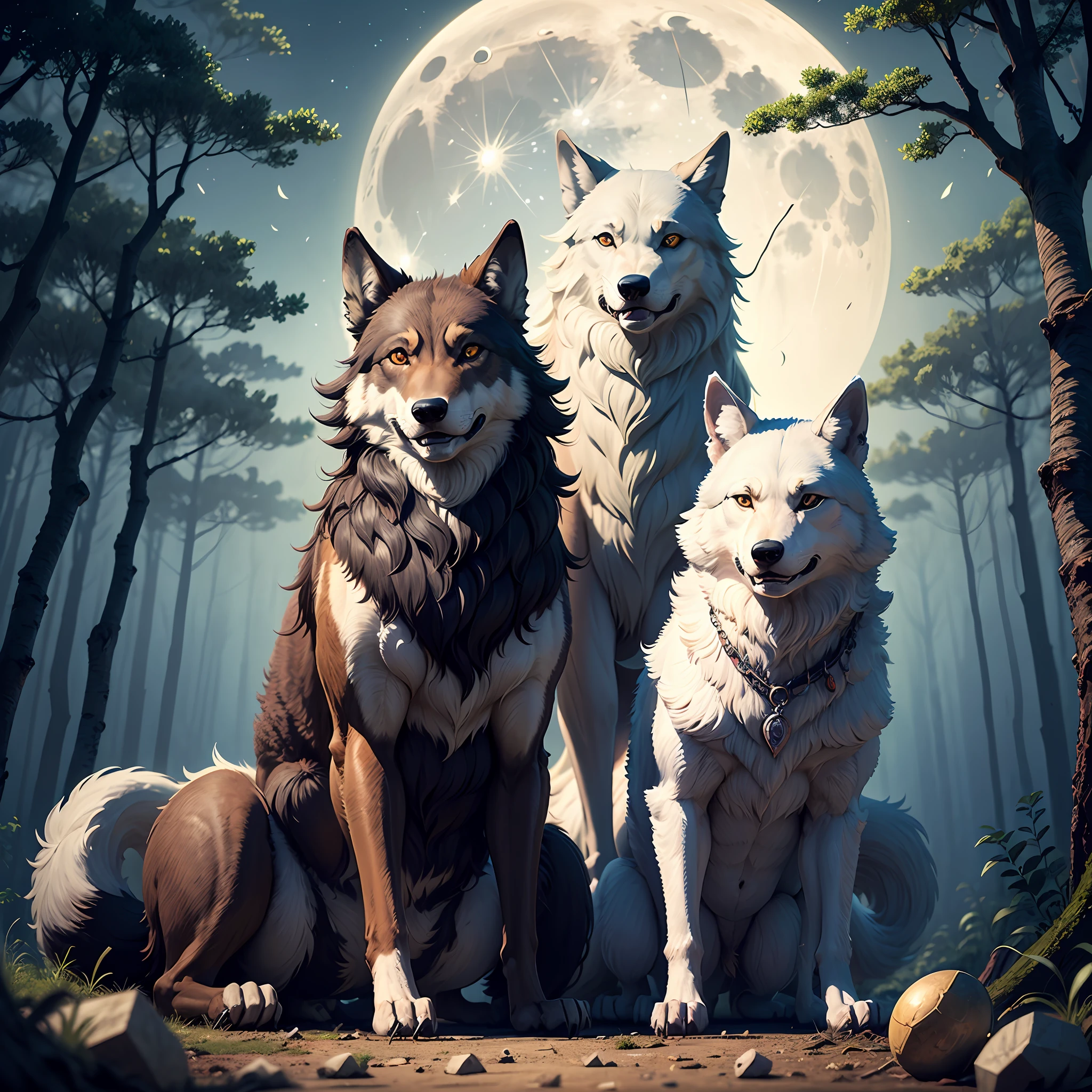 Three wolves with full moon standing in the woods, Wolves, author:Karen Beit, author:Laszlo Balog, author:Caspar Wolf, howling at the moon, werewolf”, under a full moon, author:Otakar Kubin, author:Wolf Huber, lisa parker, large wolf, wolves and their treasures --auto