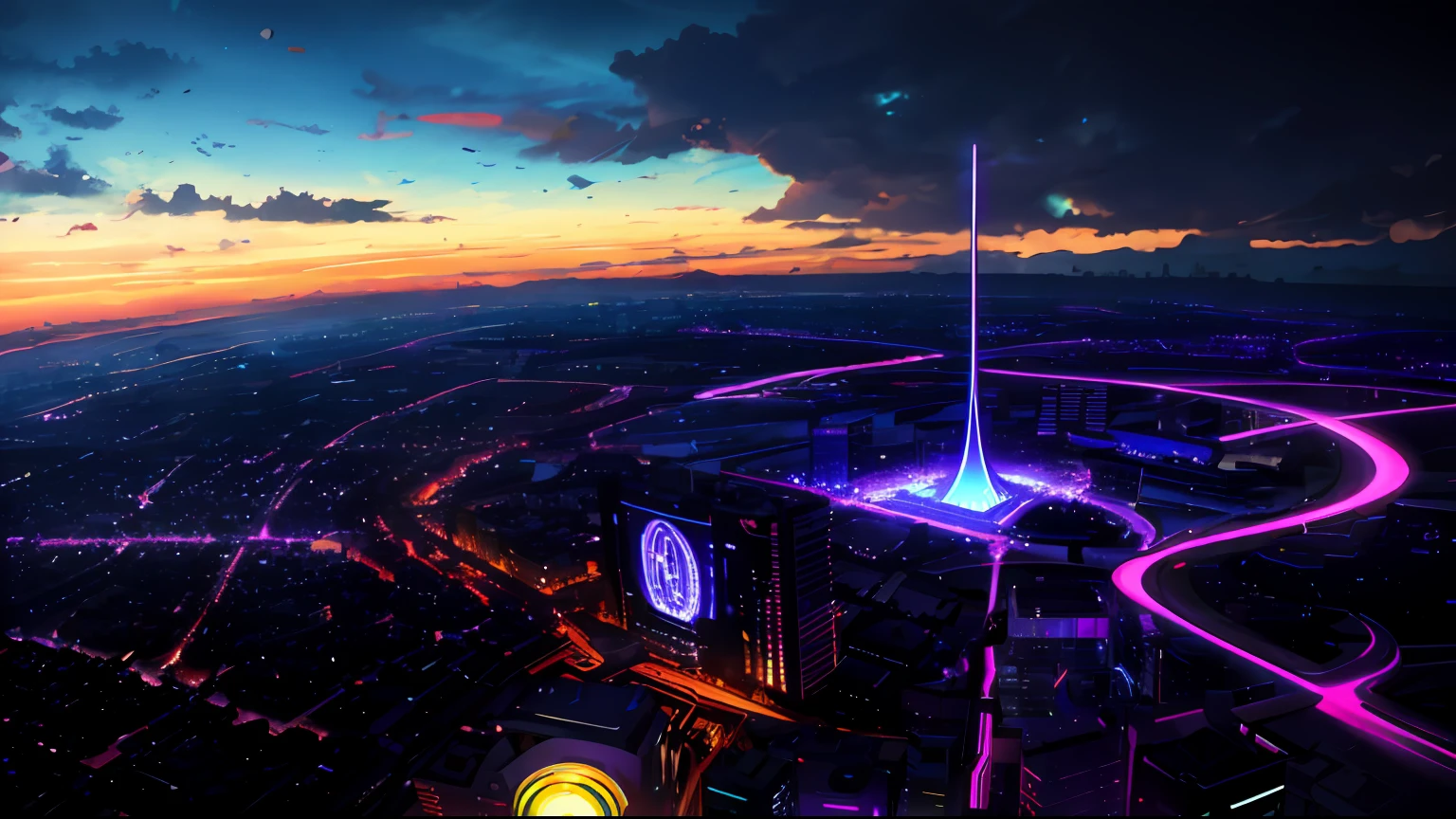 (tmasterpiece,best qualtiy:1.4), cinematric light, Colorful, hight contrast, cyber punk perssonage, neonlight, 城市, view over city, (daysies:1.2), Skysky, rays of sunshine,magic,imagining,epcot