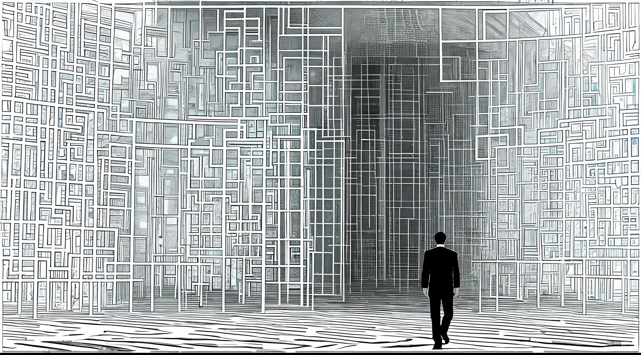 A man is walking through a maze