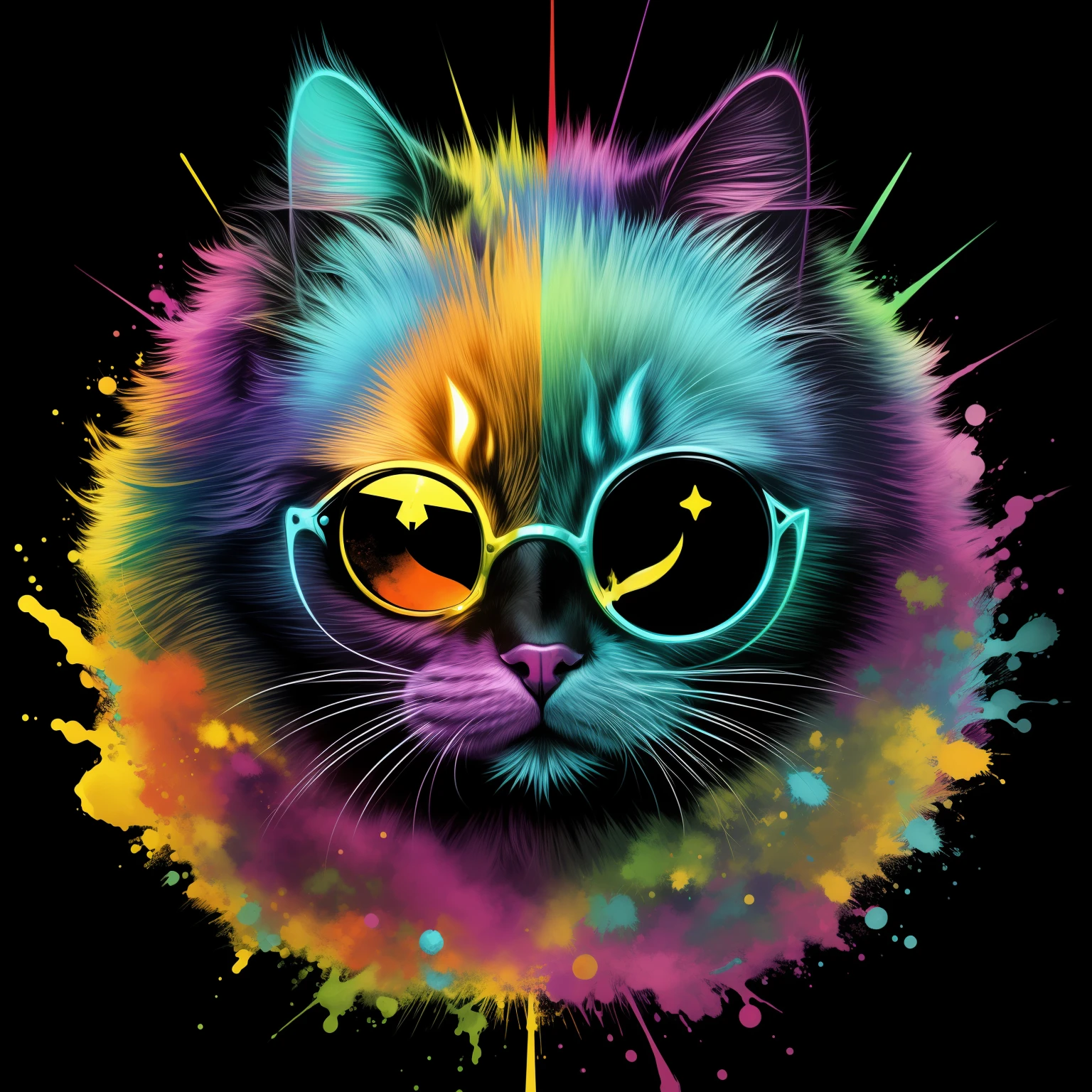 technicolor, vibrant, Chemical Cat, radioactive glow, Biohazard, abstract art by Petros Afshar, oversaturated
